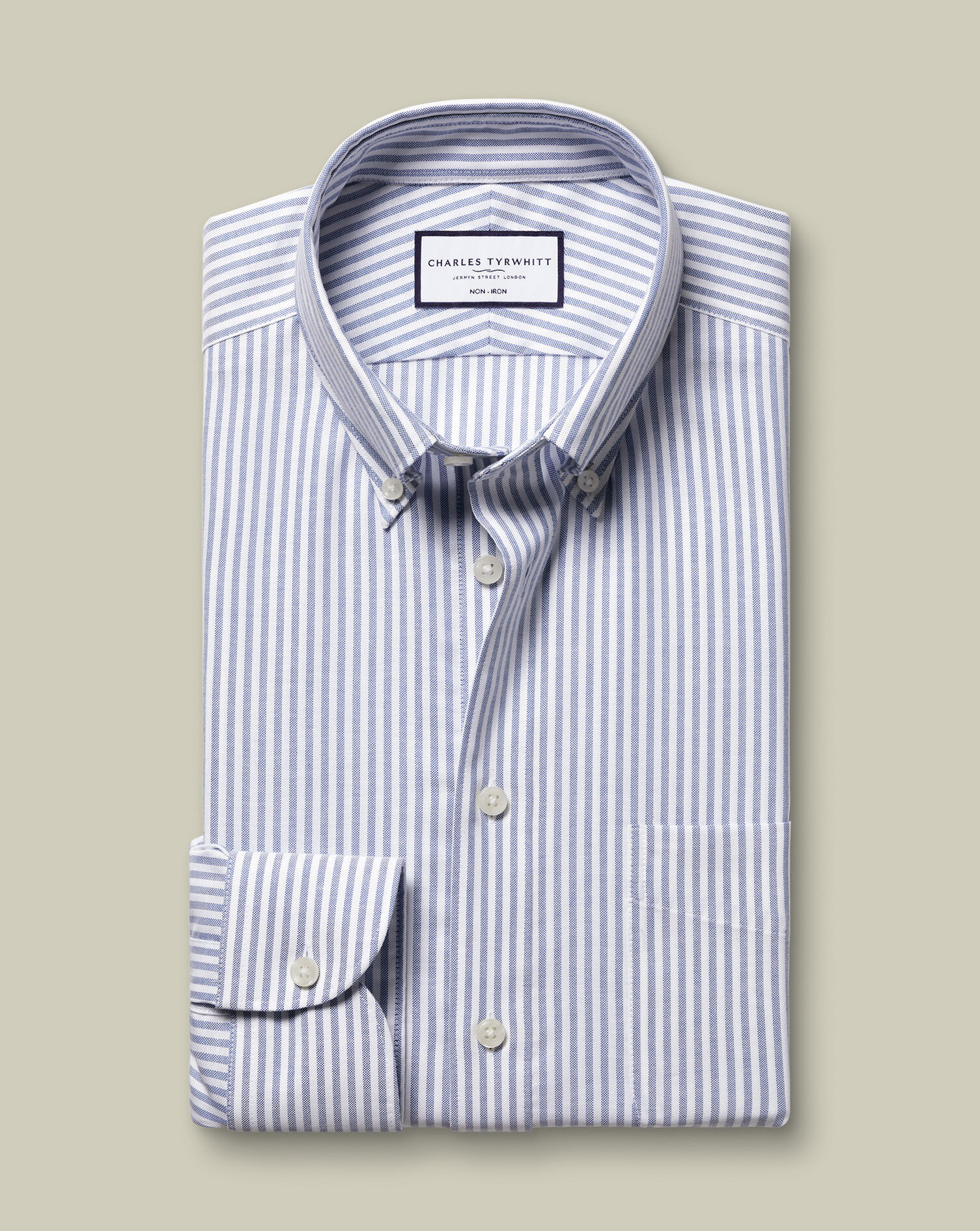 Non-Iron Stretch Oxford Stripe Shirt - Mid Blue