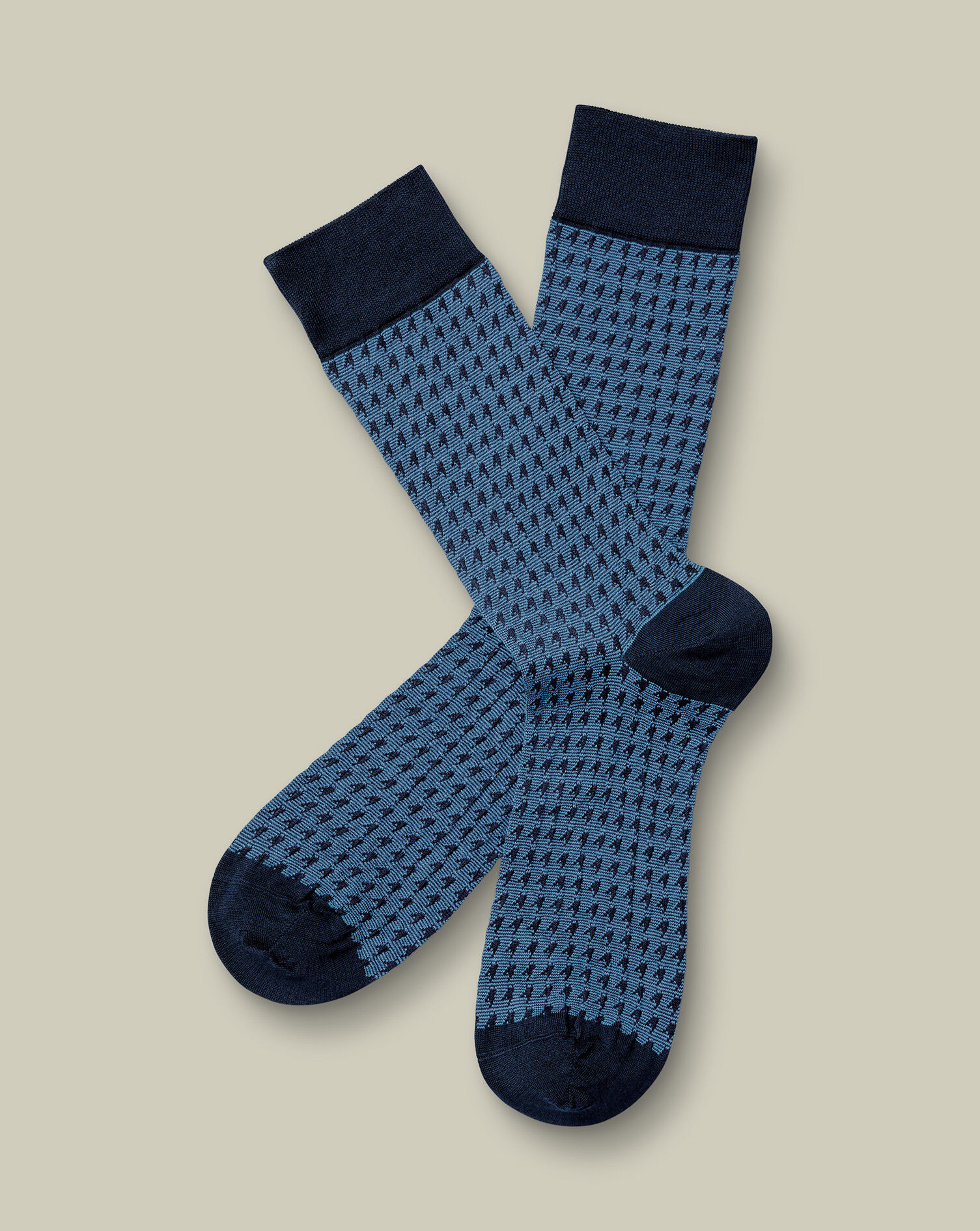 Houndstooth Socks - Mid Blue & Navy