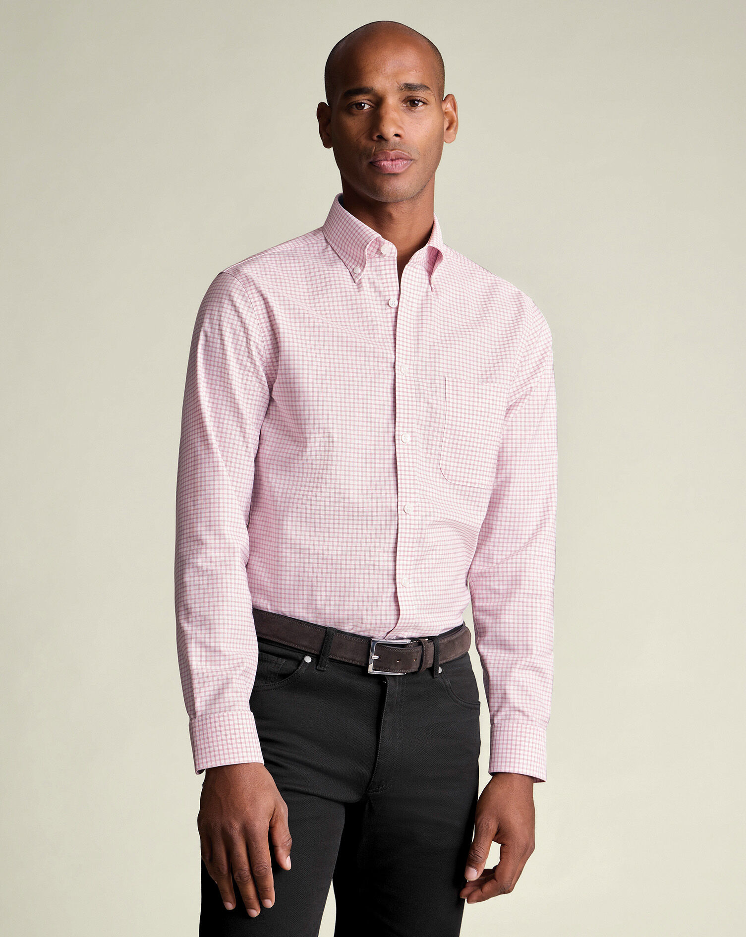 Non-Iron Stretch Oxford Check Shirt - Dark Pink