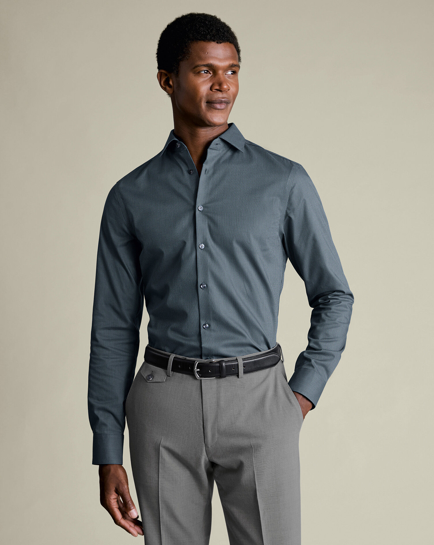 Non-Iron Stretch Chevron Texture Shirt - Teal