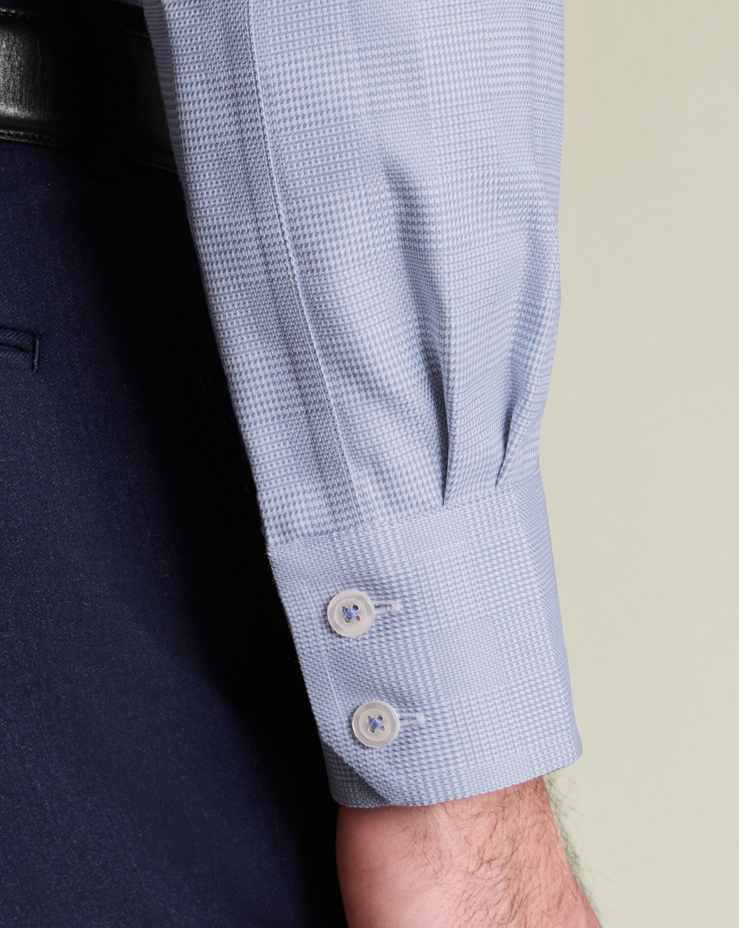Non-Iron Burlington Weave Prince of Wales Check Shirt - Mid Blue