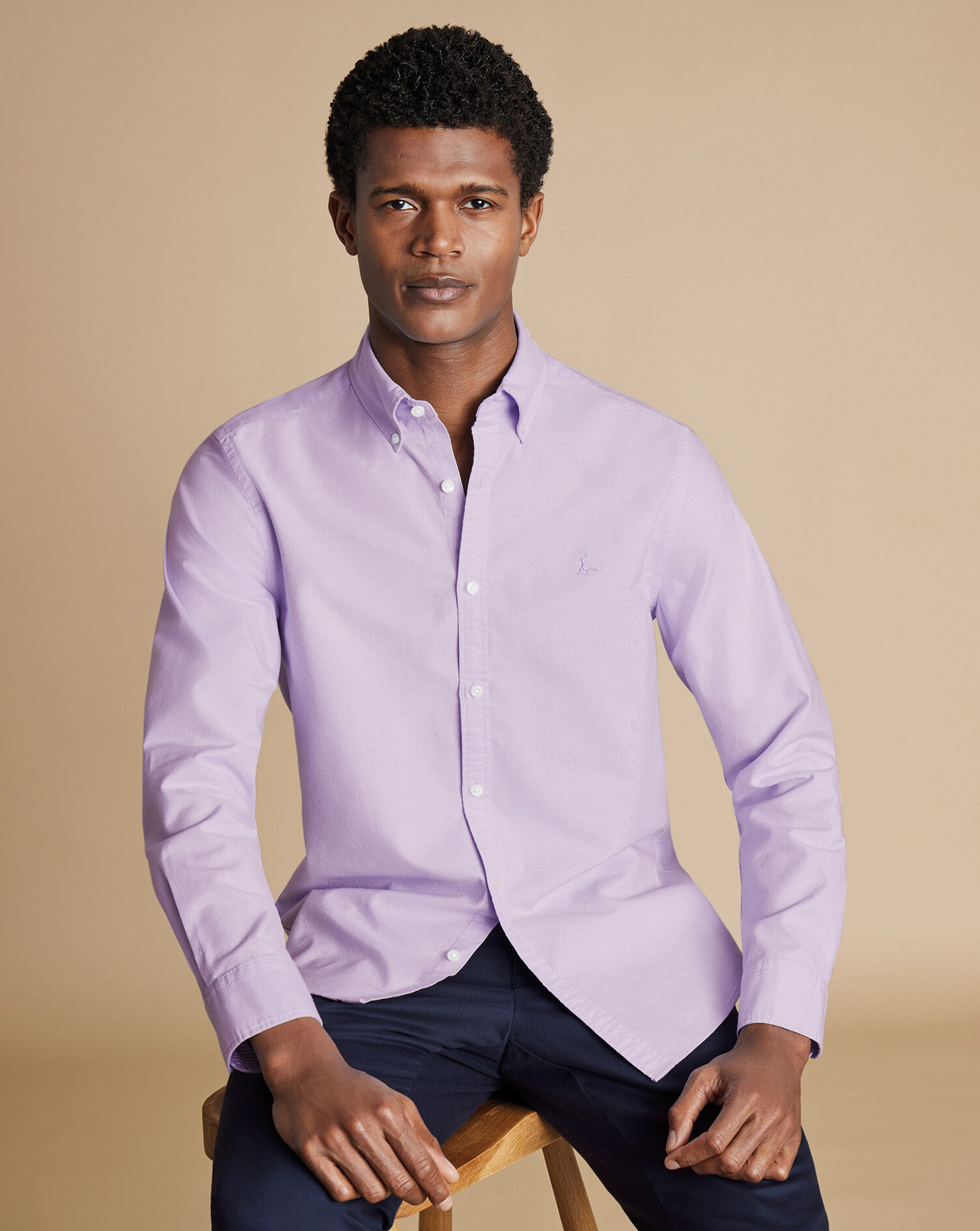SF Lilac Purple  Button-Down Collar Stretch Washed Oxford Shirt