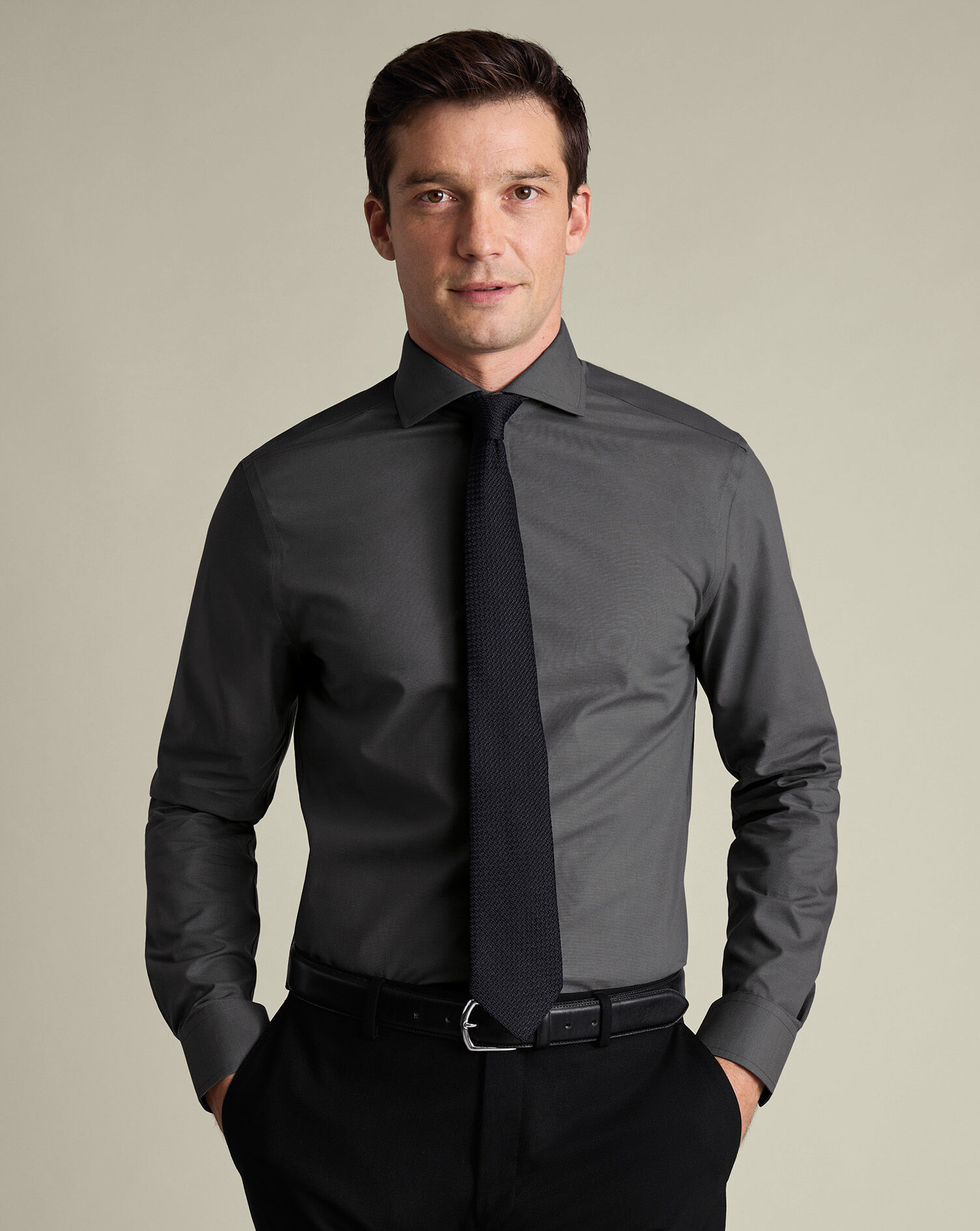 Non-Iron Stretch Poplin Shirt - Charcoal