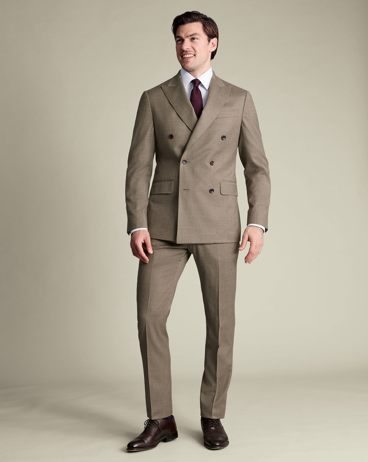 Double Breasted Italian Flannel Suit - Taupe