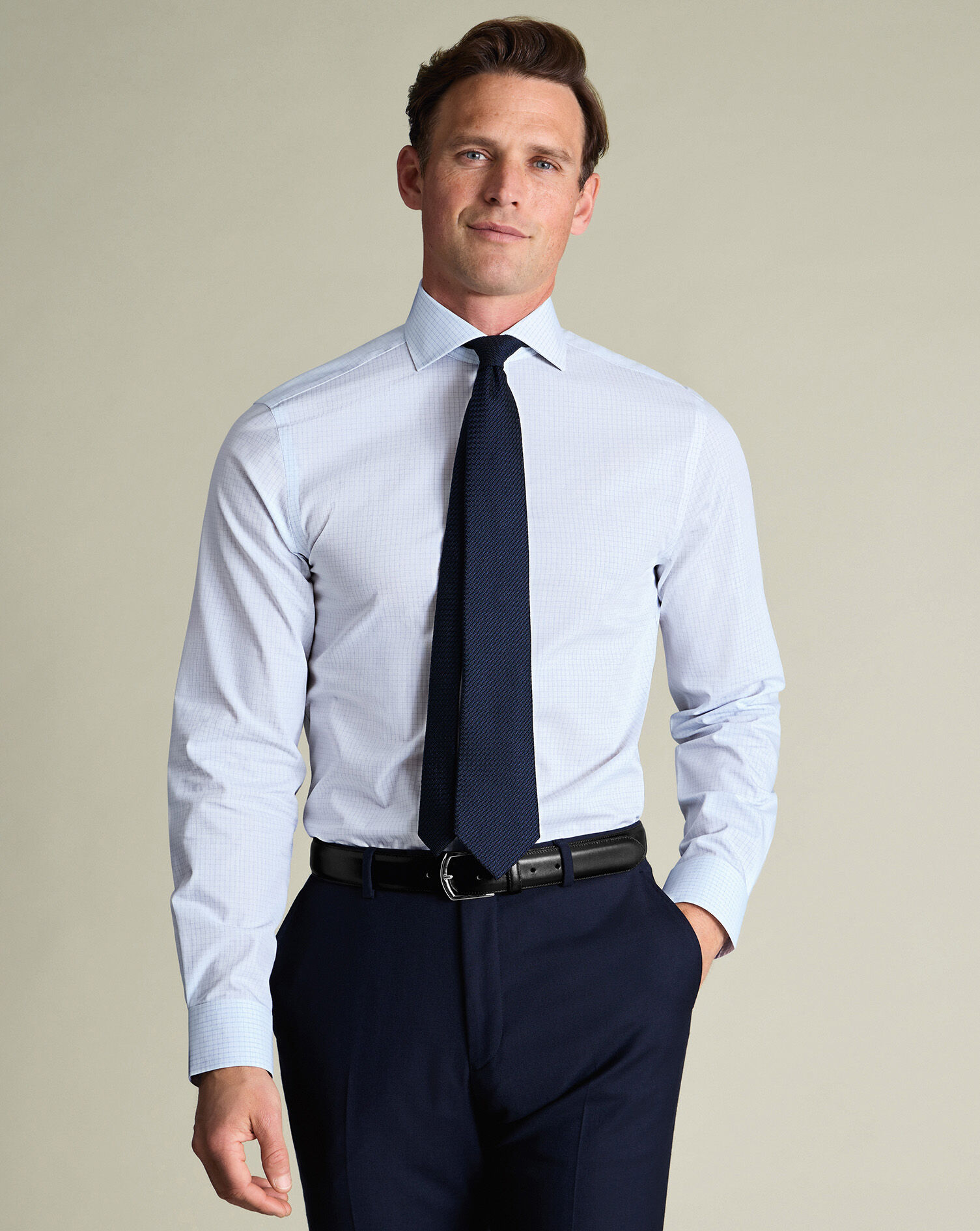 Non-Iron Poplin Check Shirt - Ice Blue