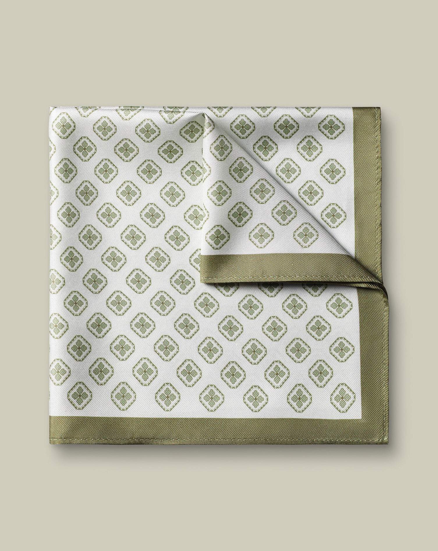 Silk Medallion Print Pocket Square - Ivory & Pear Green