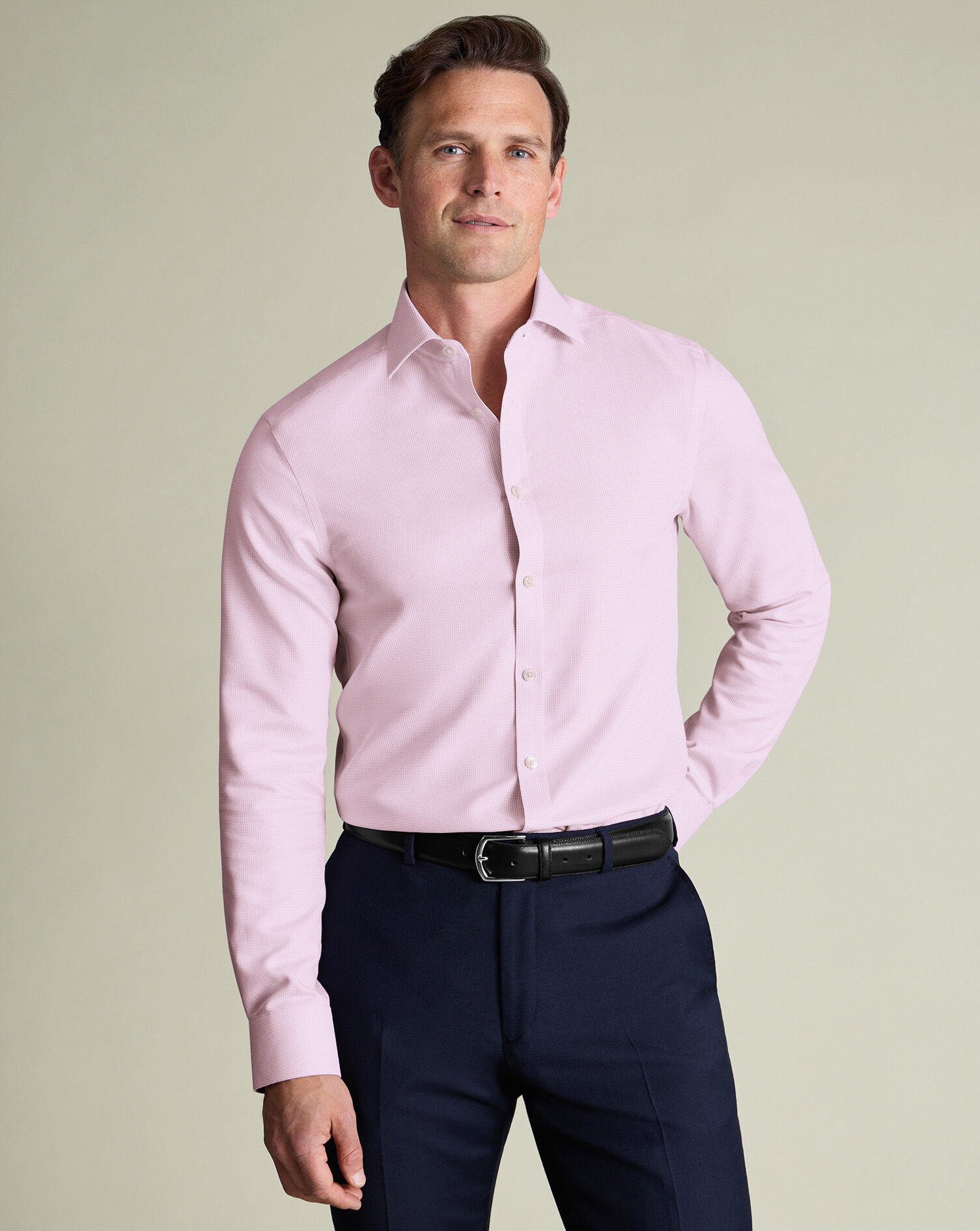 Non-Iron Stretch Burlington Weave Shirt - Pink