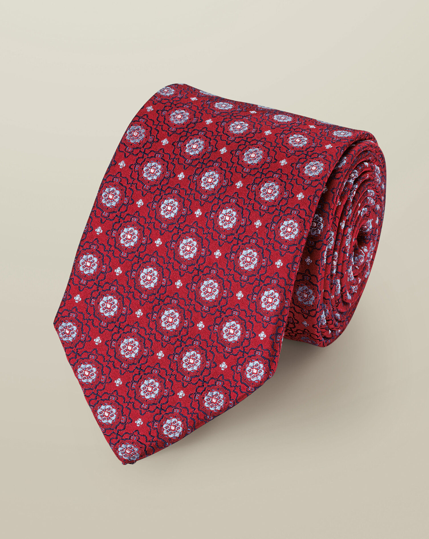 Silk Geo Print Tie - Red