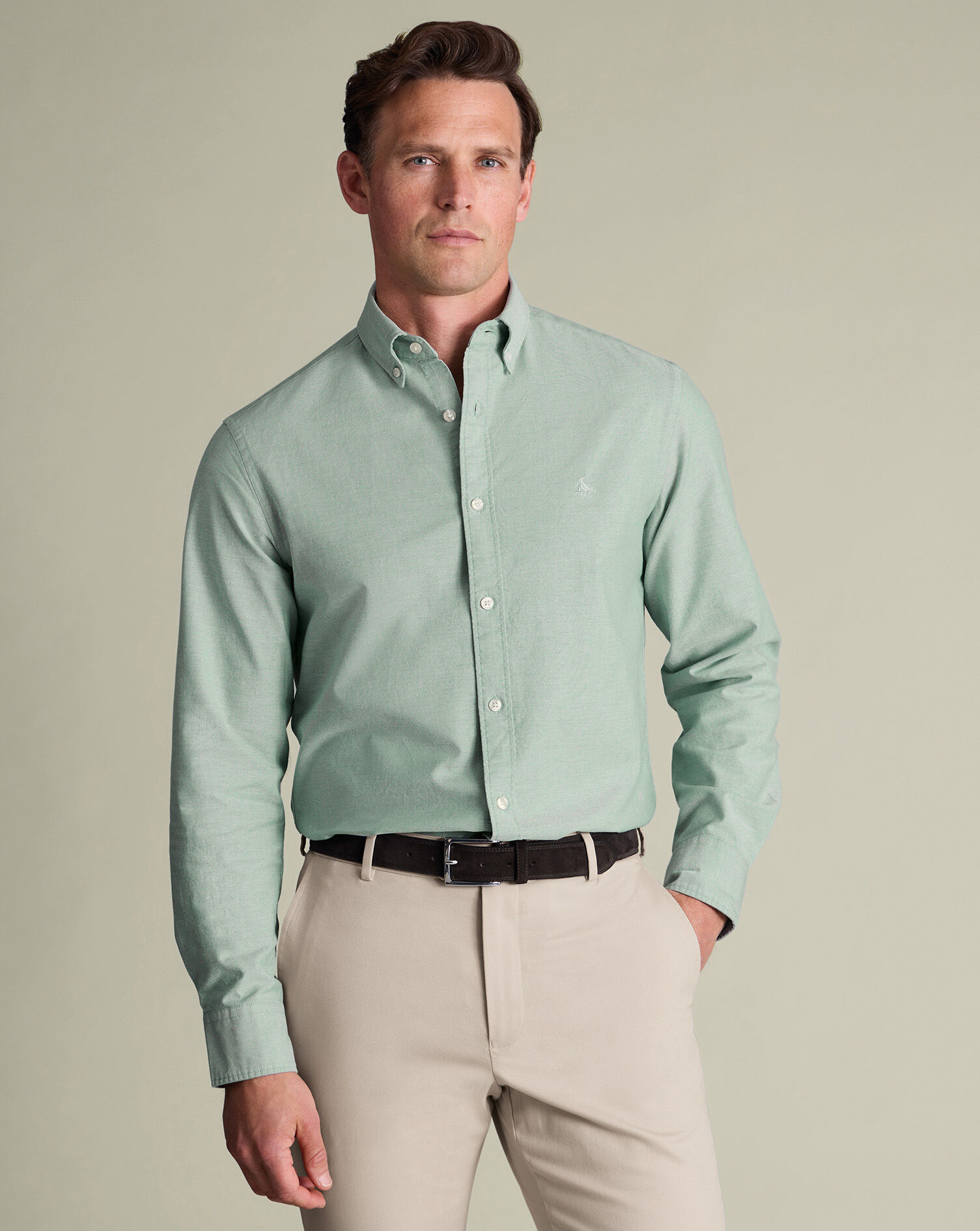 Stretch Washed Oxford Shirt - Light Green