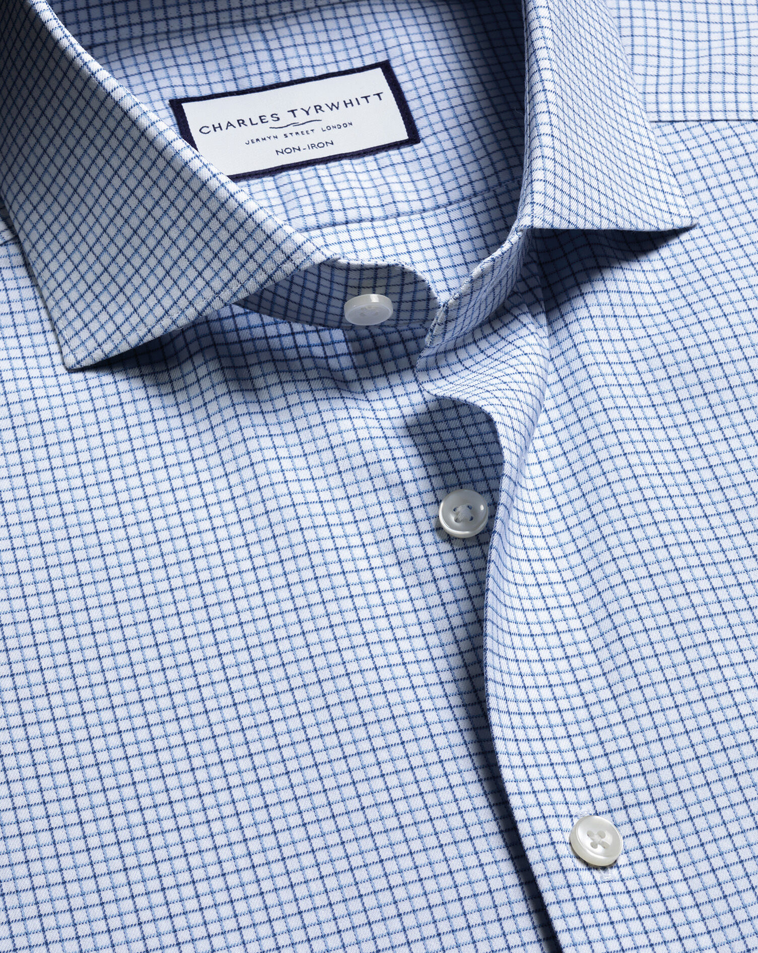 Non-Iron Performance Check Shirt - Mid Blue