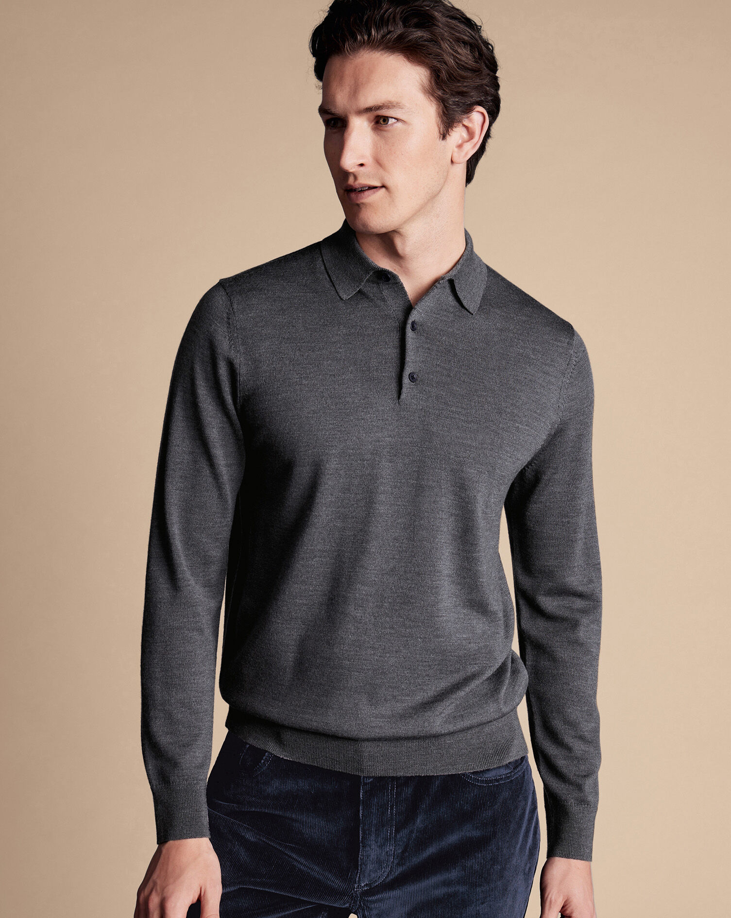 Merino Polo Sweater - Gray