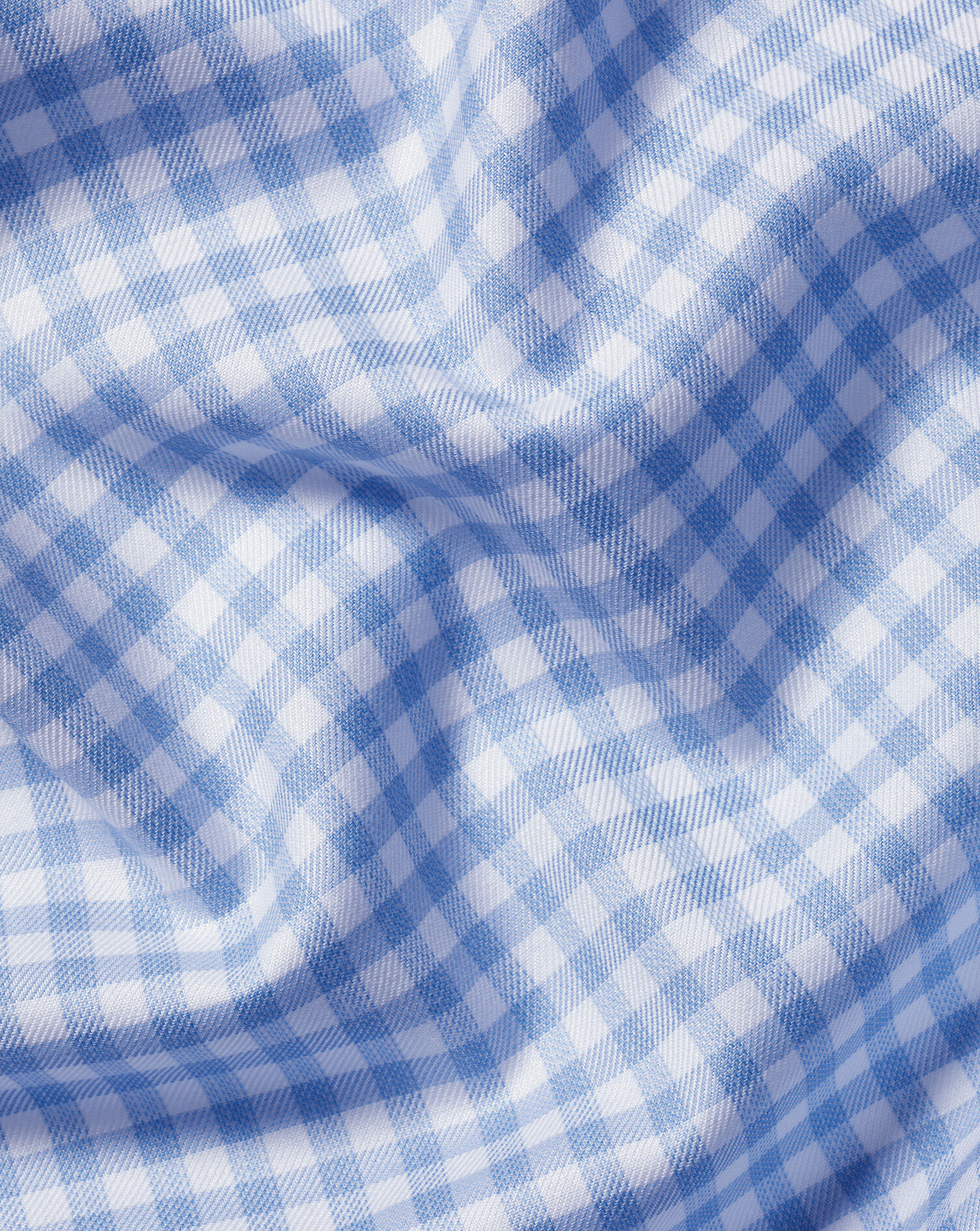 Non-Iron Twill Gingham Shirt - Cornflower Blue