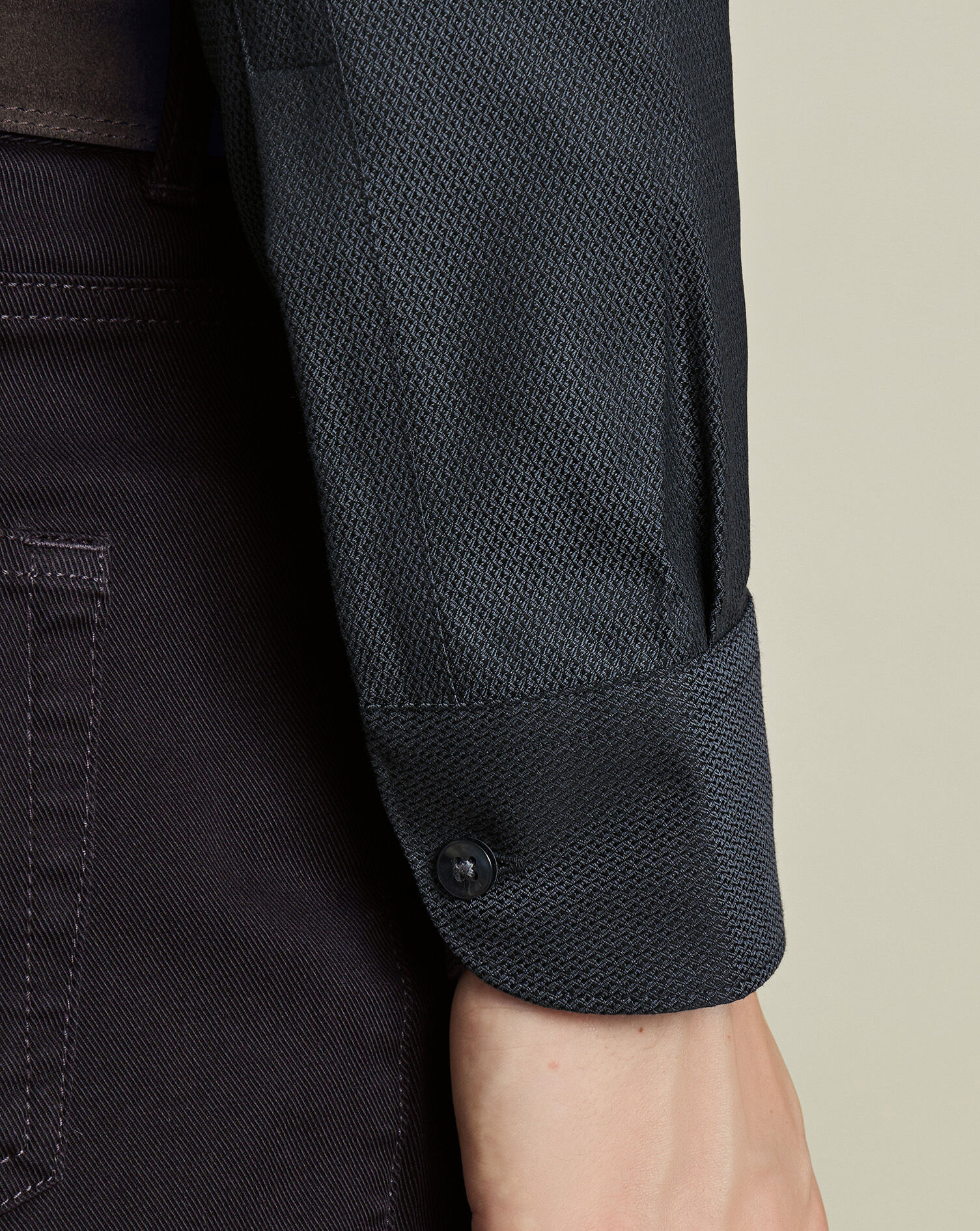 Semi-Spread Collar Non-Iron Stretch Texture Shirt - Dark Gray
