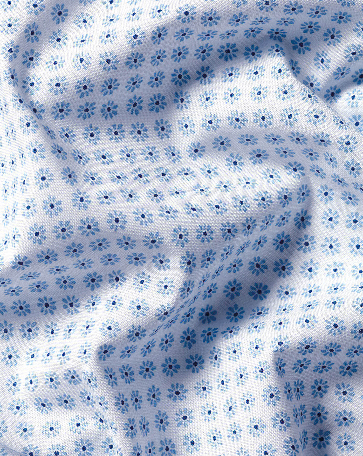 Semi-Spread Collar Non-Iron Stretch Daisy Print Shirt - Sky Blue