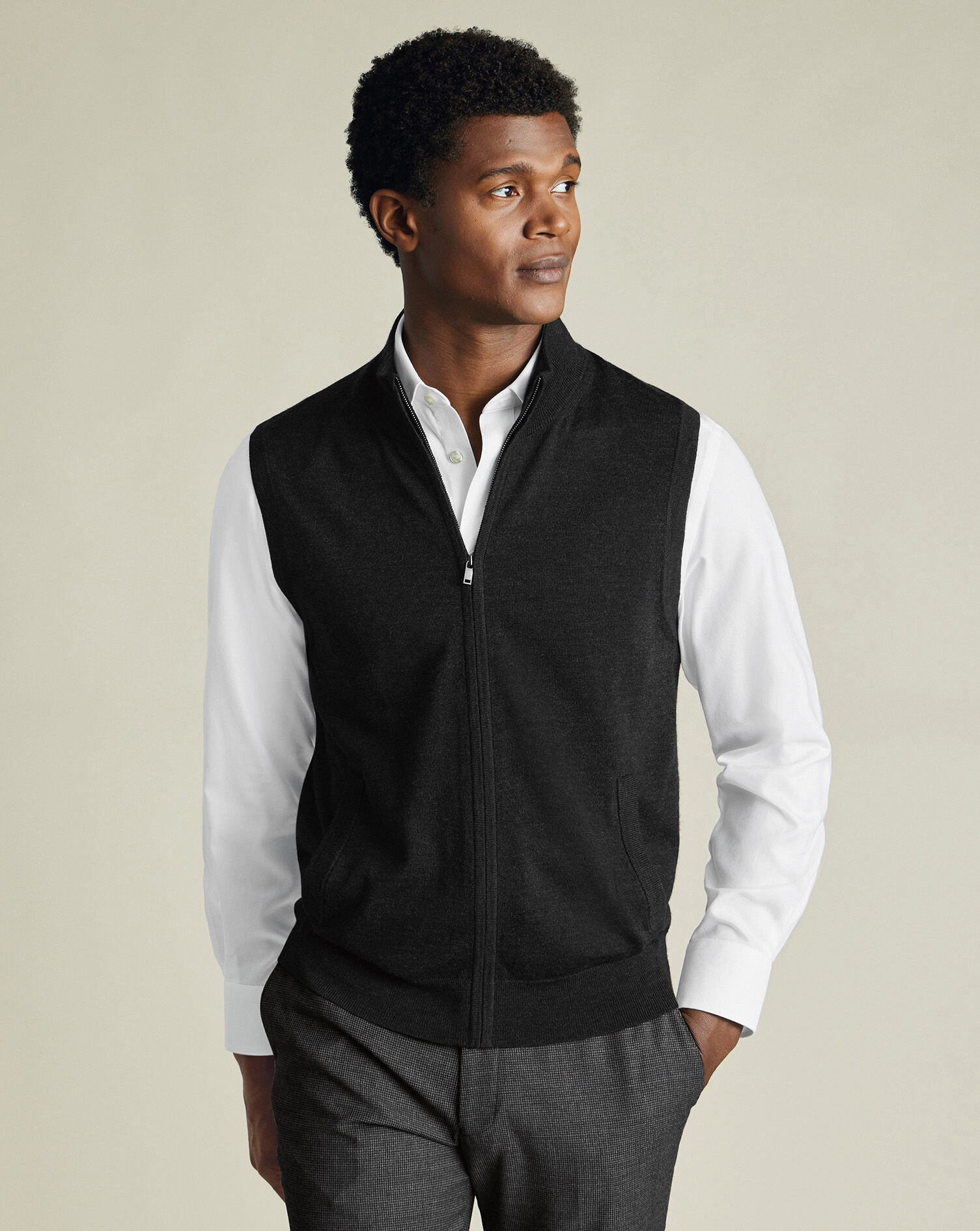 Pure Merino Zip Vest - Charcoal