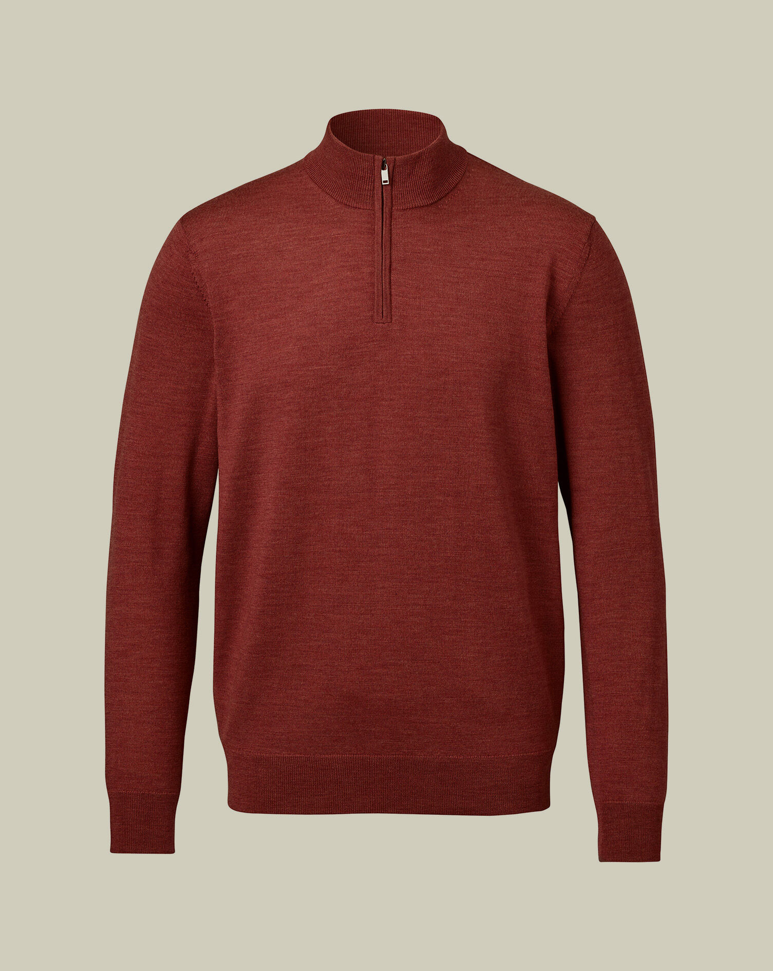 Pure Merino Quarter Zip Sweater - Burnt Orange