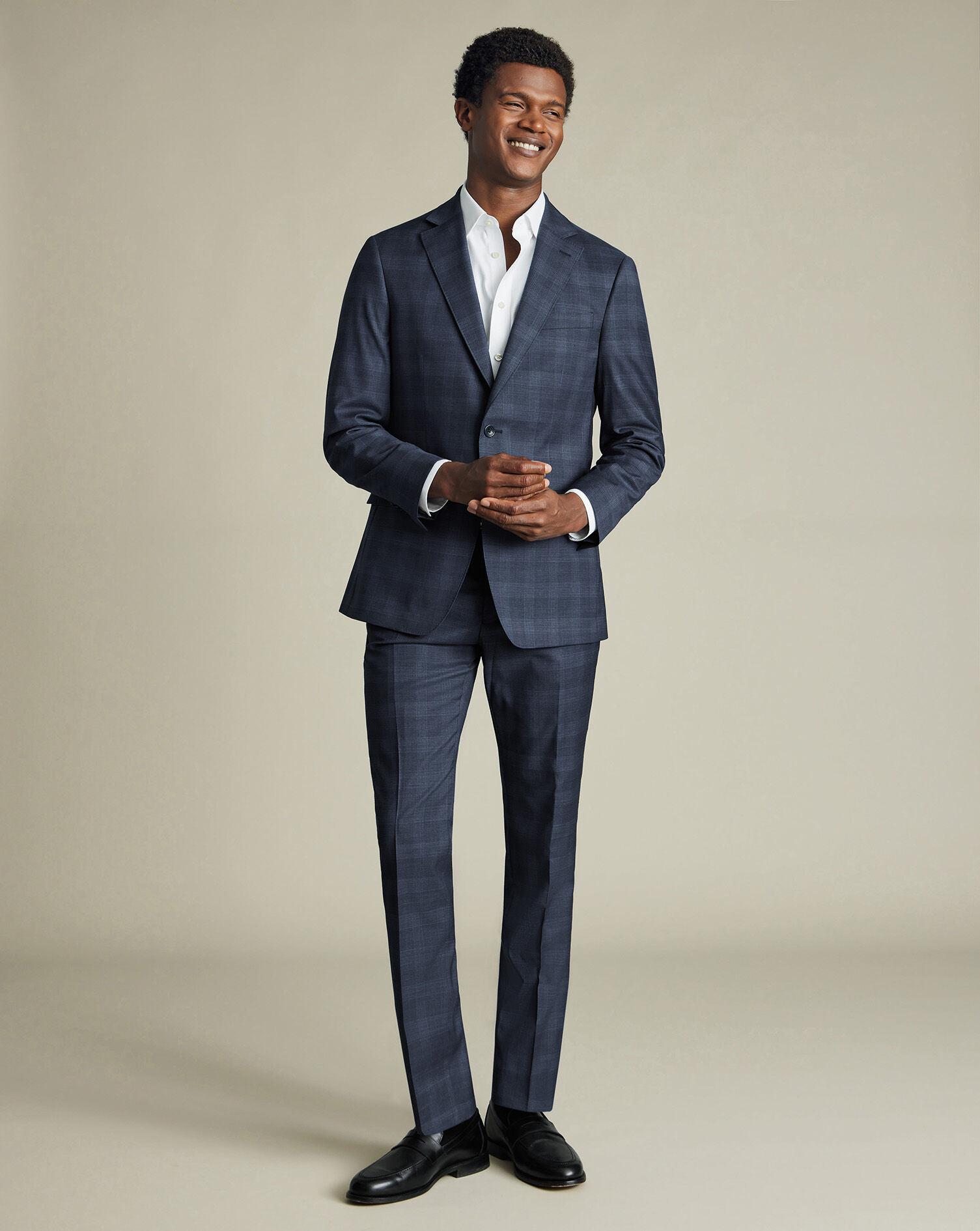 Italian Check Suit - Steel Blue