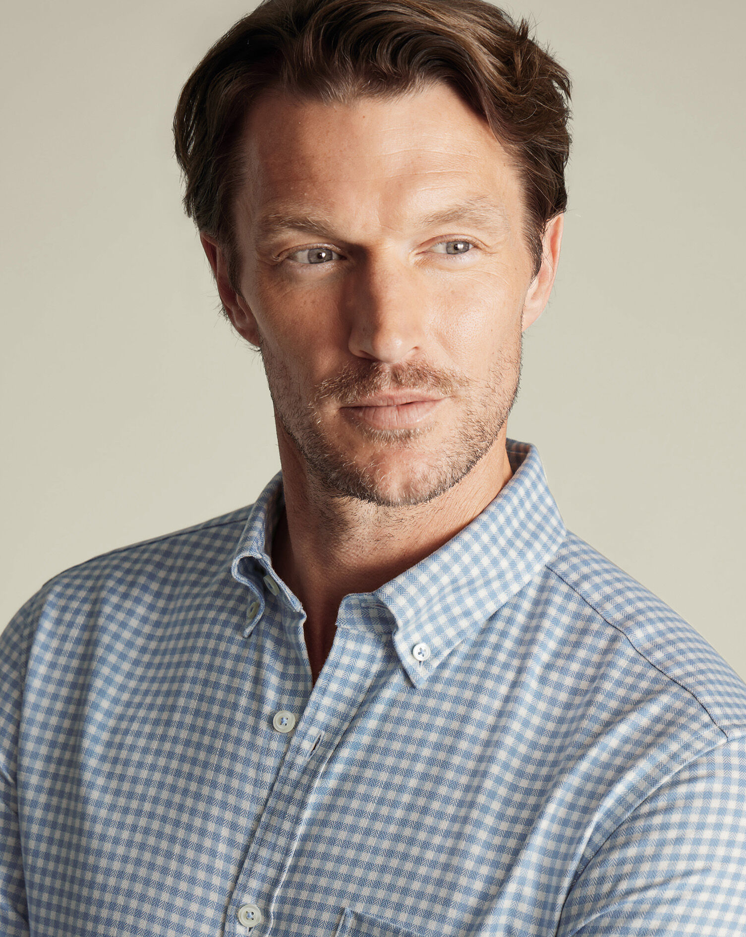 Non-Iron Twill Gingham Shirt - Light Blue