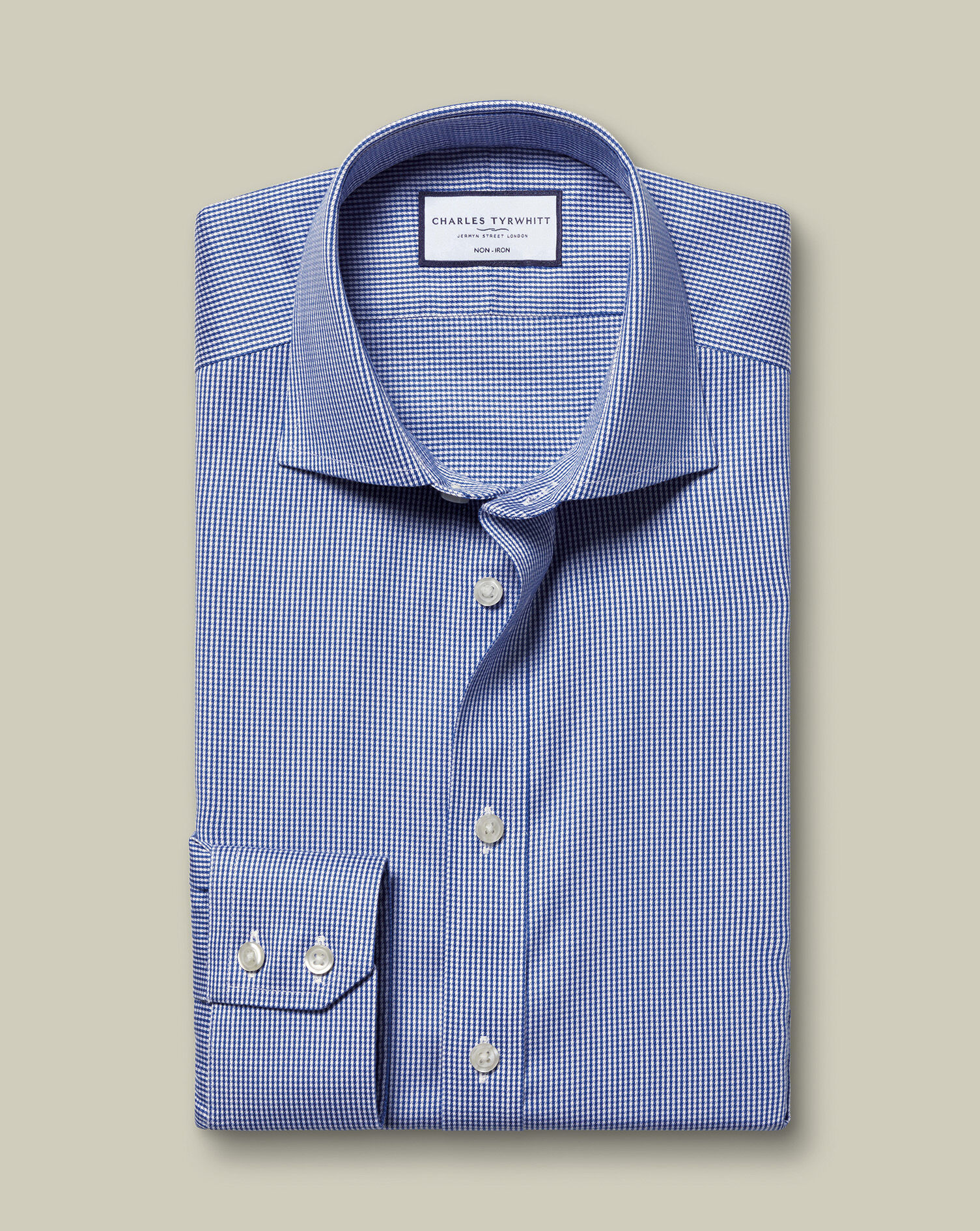 Spread Collar Non-Iron Puppytooth Shirt - Royal Blue