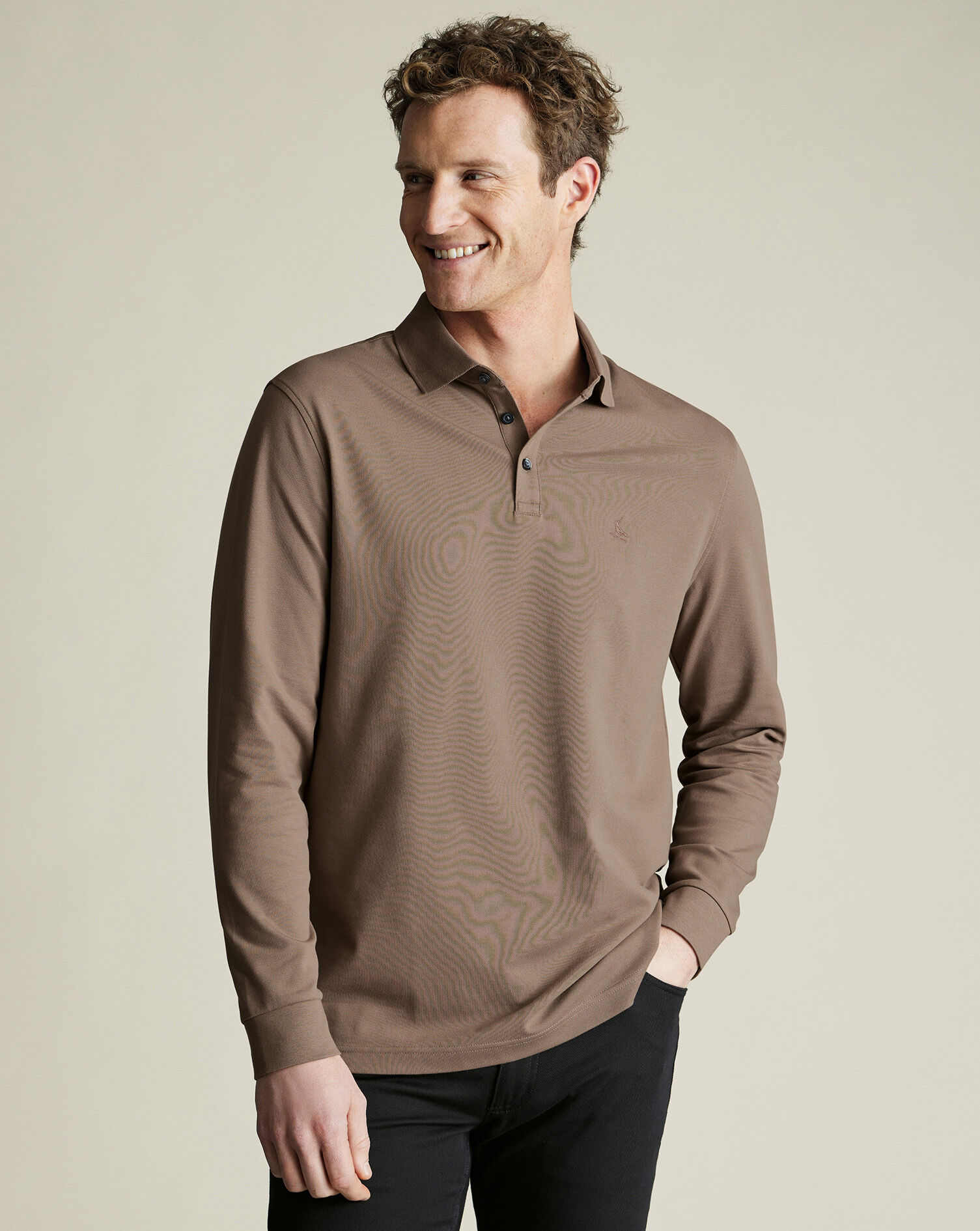 Camel Tyrwhitt Long Sleeve Pique Polo