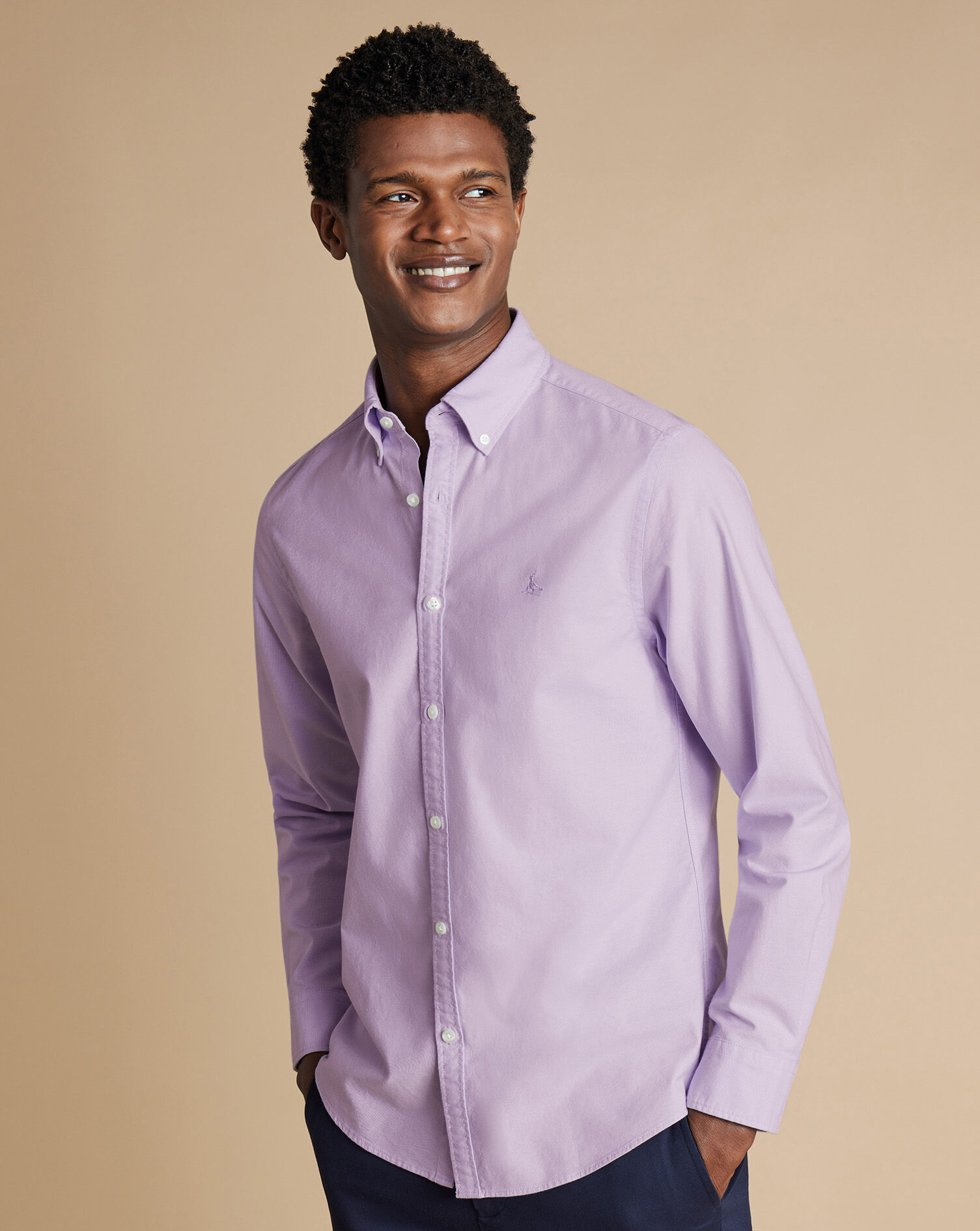 SF Lilac Purple  Button-Down Collar Stretch Washed Oxford Shirt