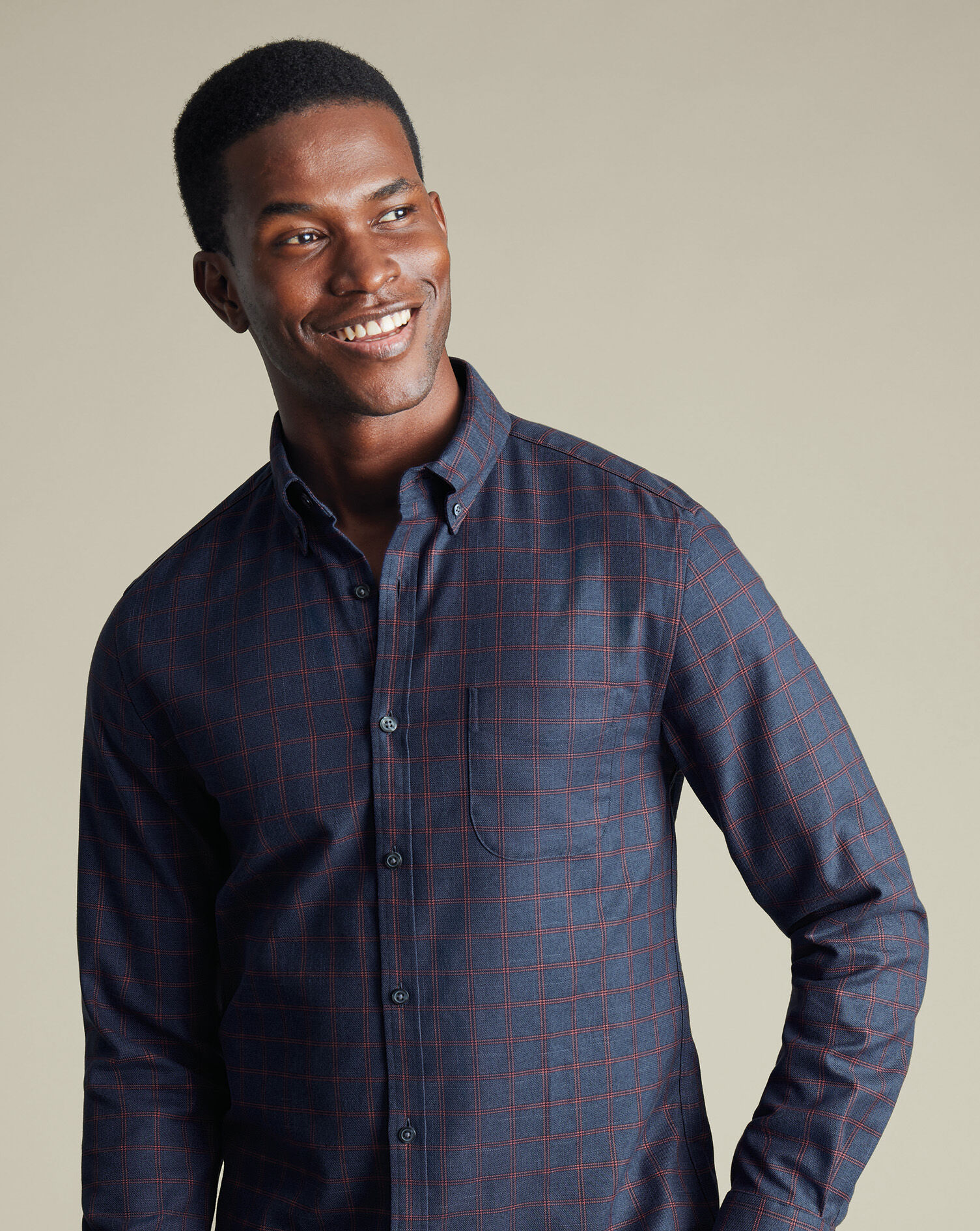 Non-Iron Twill Check Shirt - Heather Blue & Red
