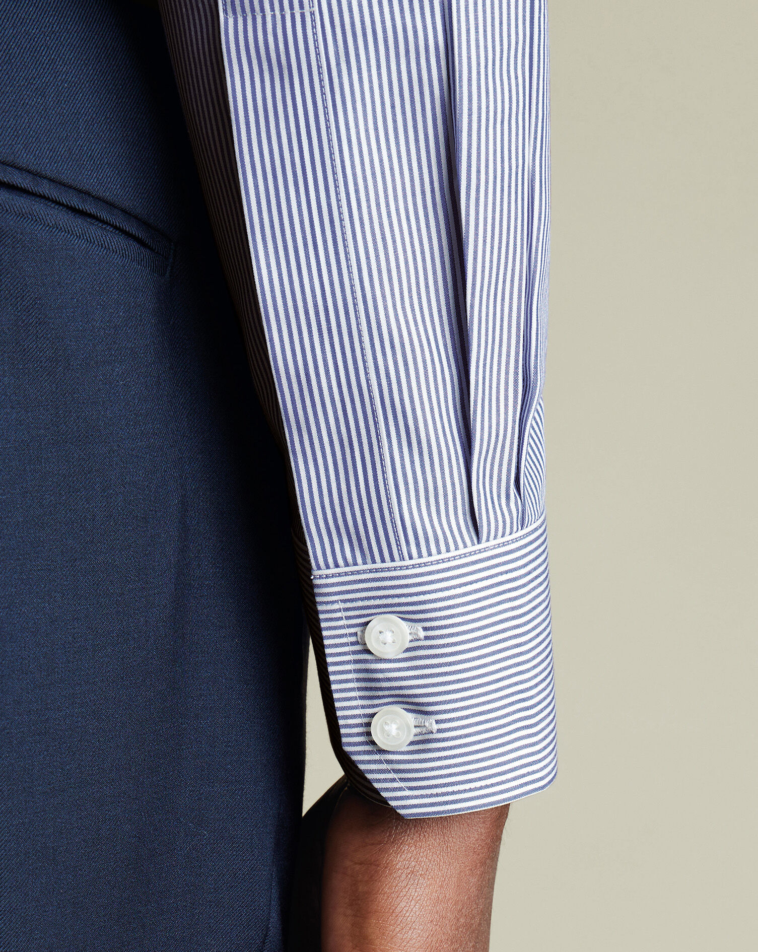 Spread Collar Non-Iron Poplin Bengal Stripe Shirt - Royal Blue