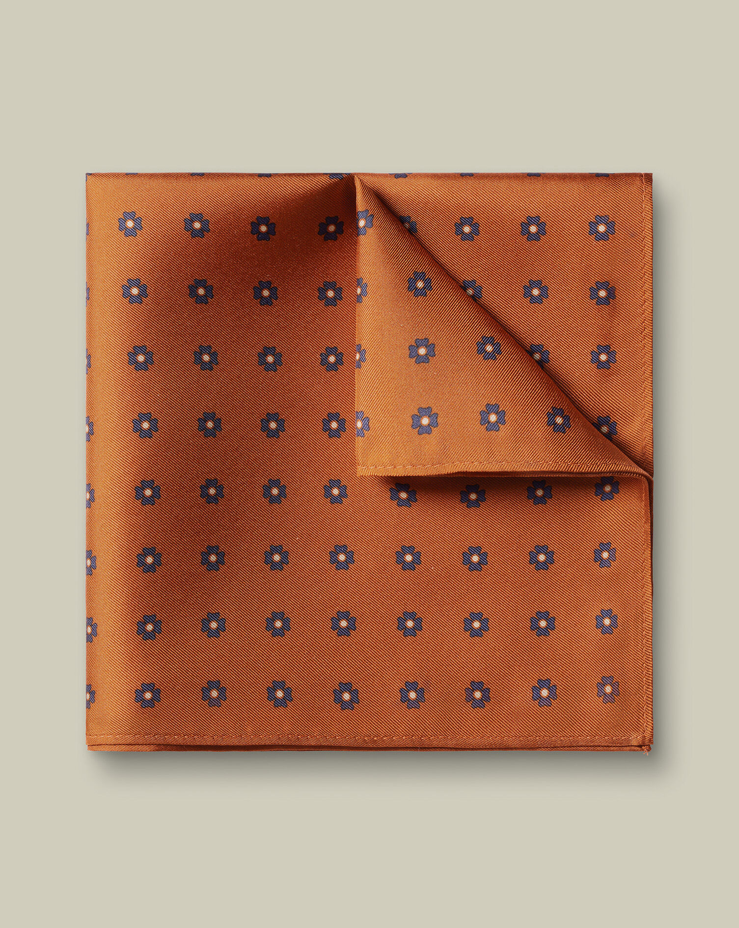 Silk Medallion Print Pocket Square - Orange