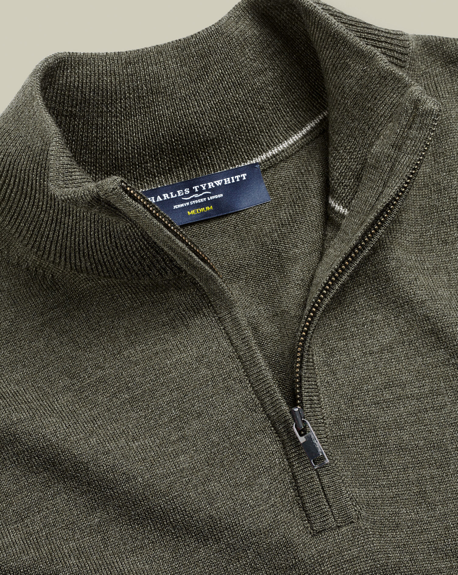 Merino Quarter Zip Sweater - Olive Green Melange