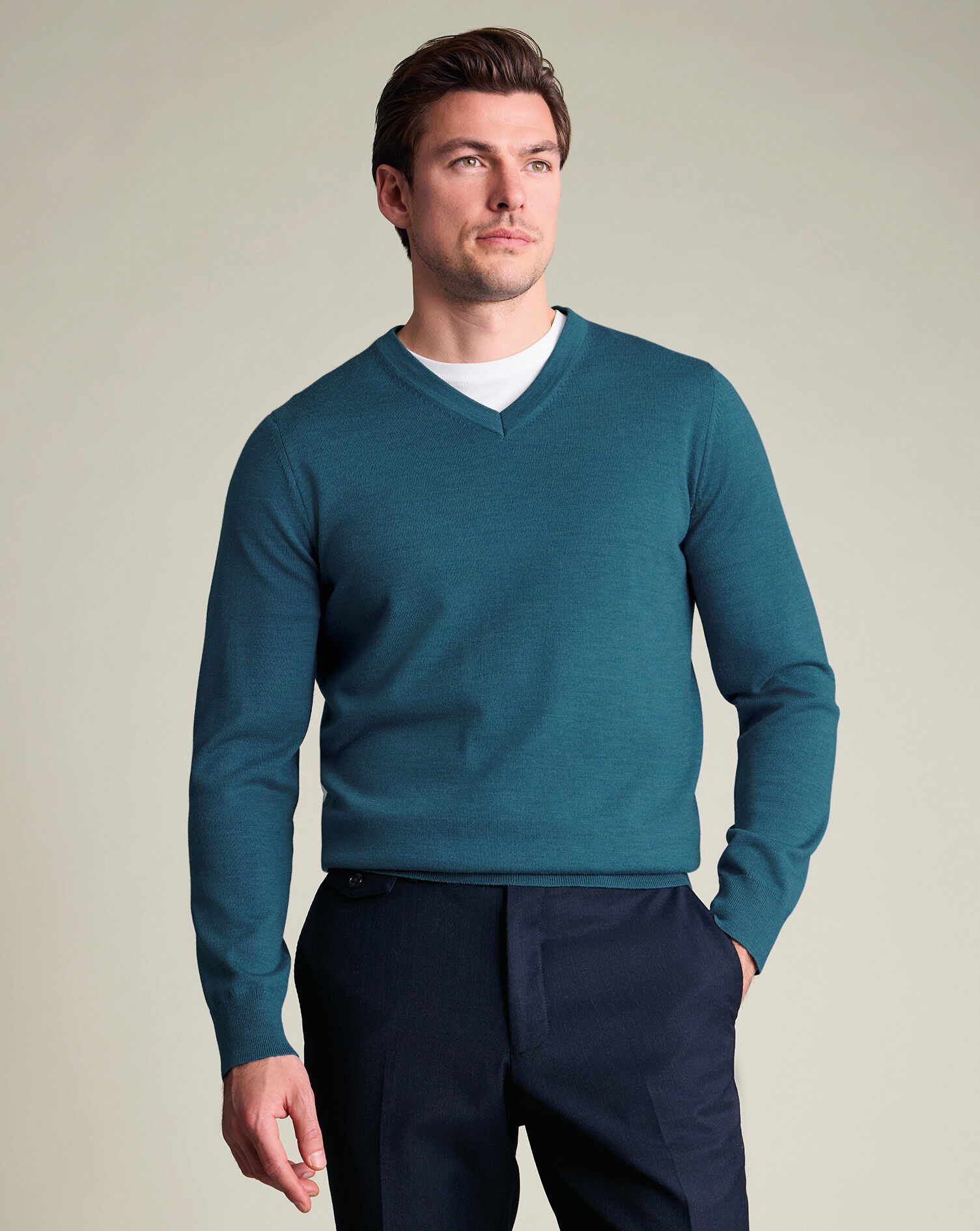Pure Merino V-Neck Sweater - Teal