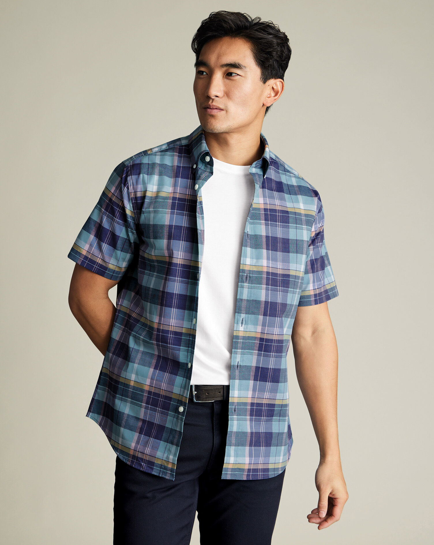 Non-Iron Stretch Poplin Slub Short Sleeve Shirt - Spearmint