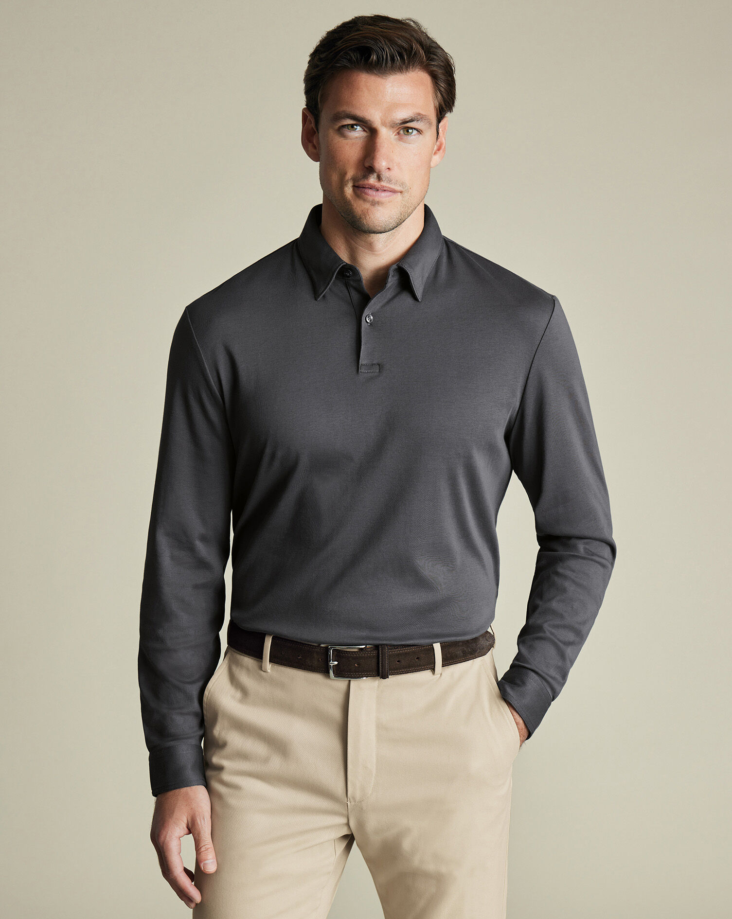 Long Sleeve Jersey Polo - Graphite Gray