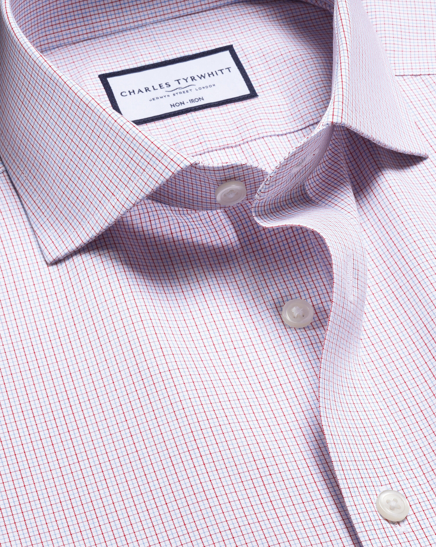 Non-Iron Poplin Check Shirt - Red & Blue