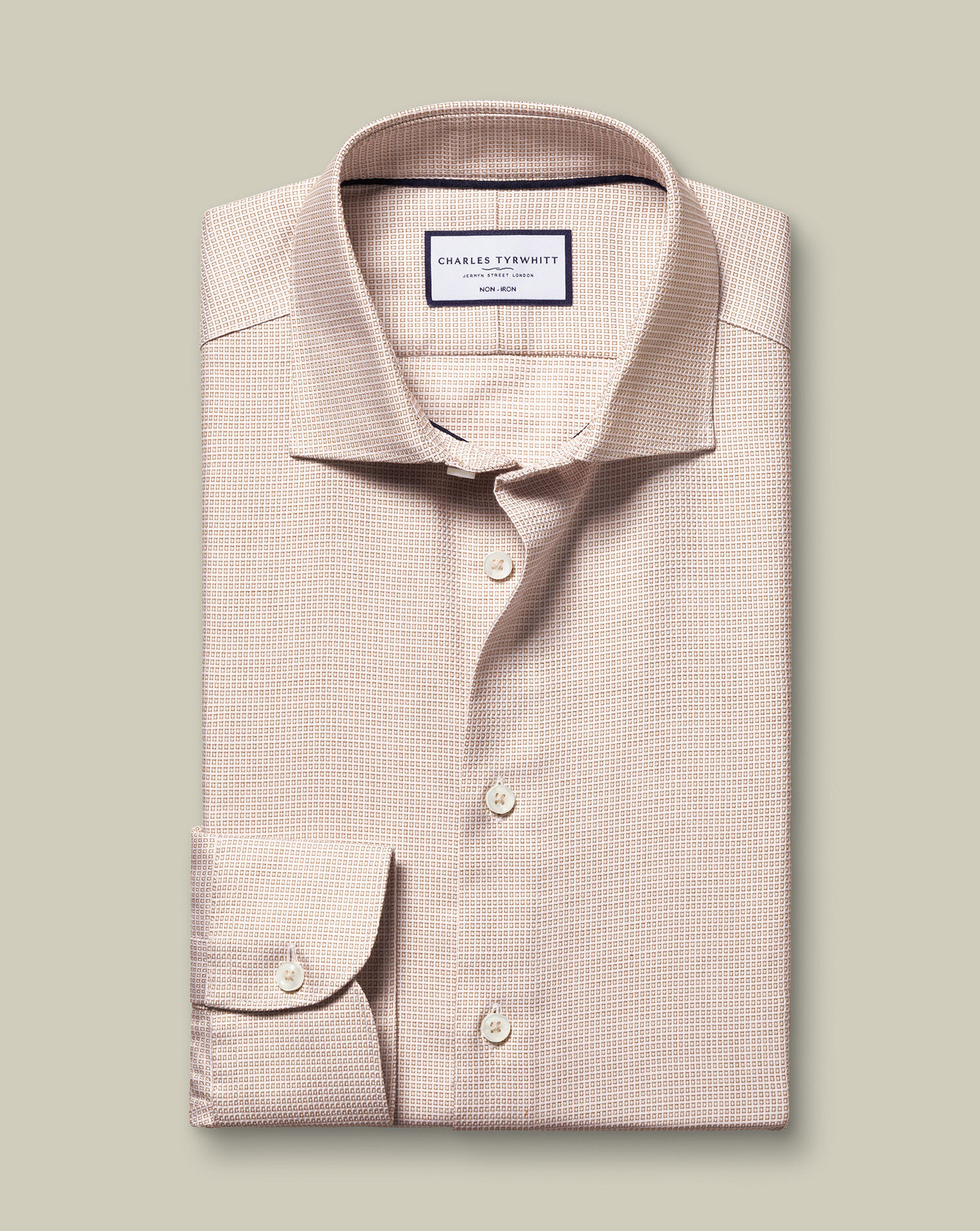 Non-Iron Stretch Texure Square Shirt - Taupe