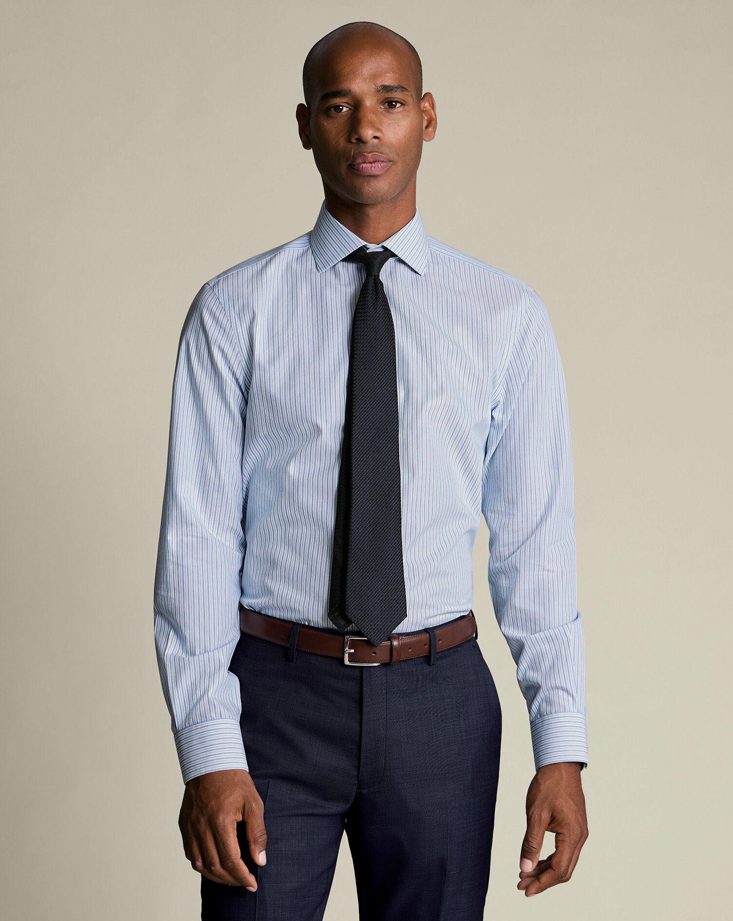 Non-Iron Poplin Stripe Shirt - Mid Blue