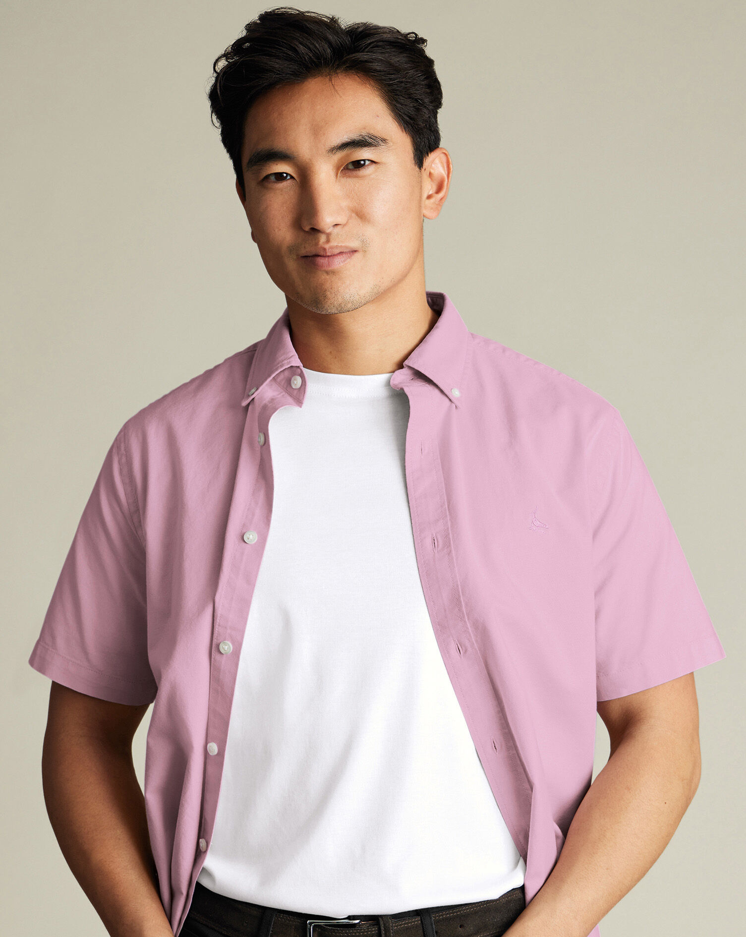 Stretch Washed Oxford Short Sleeve Shirt - Pink