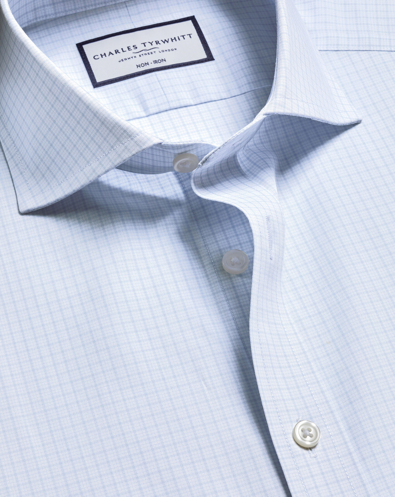 Non-Iron Poplin Check Shirt - Ice Blue