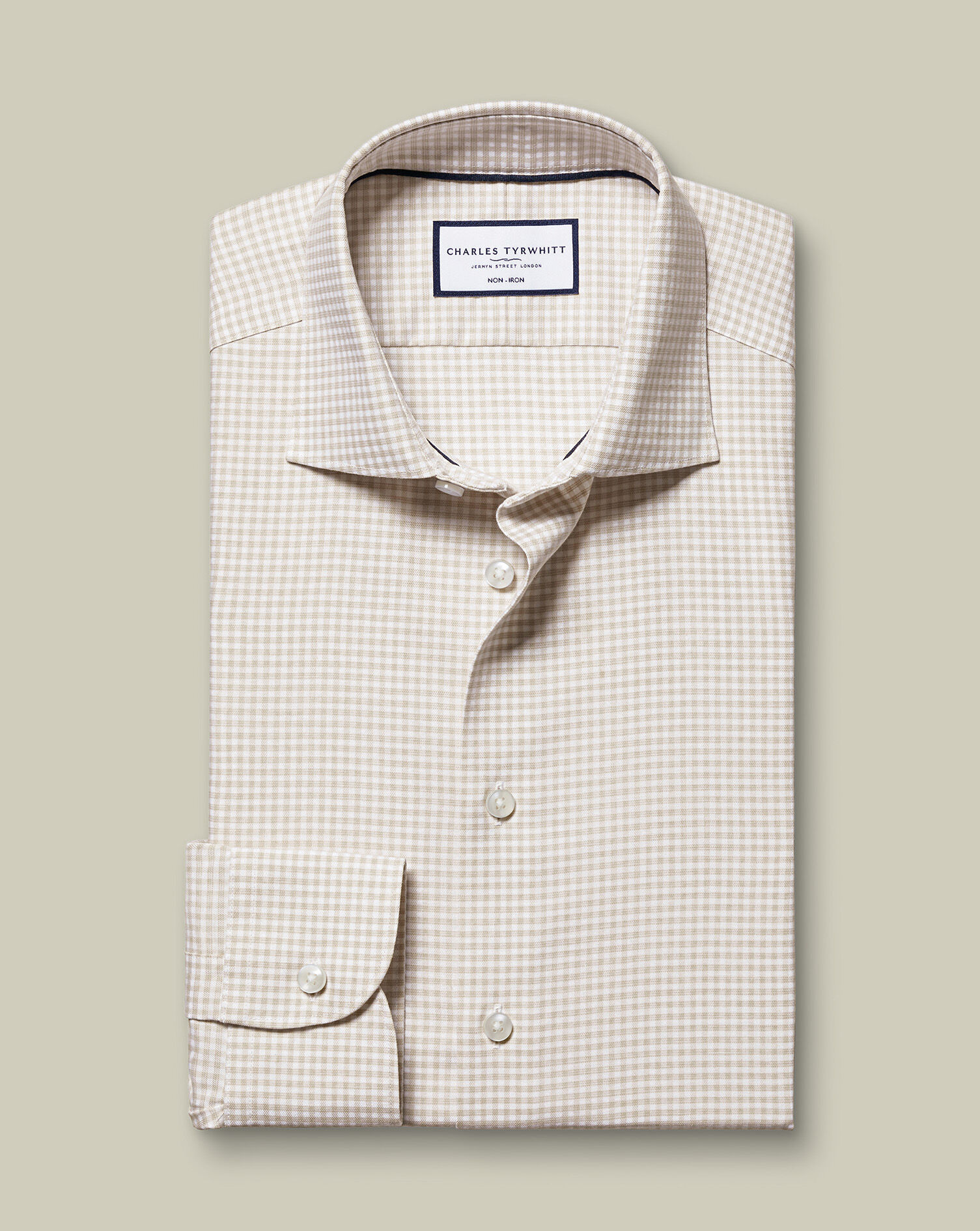 Non-Iron Cotton Linen Check Shirt - Stone