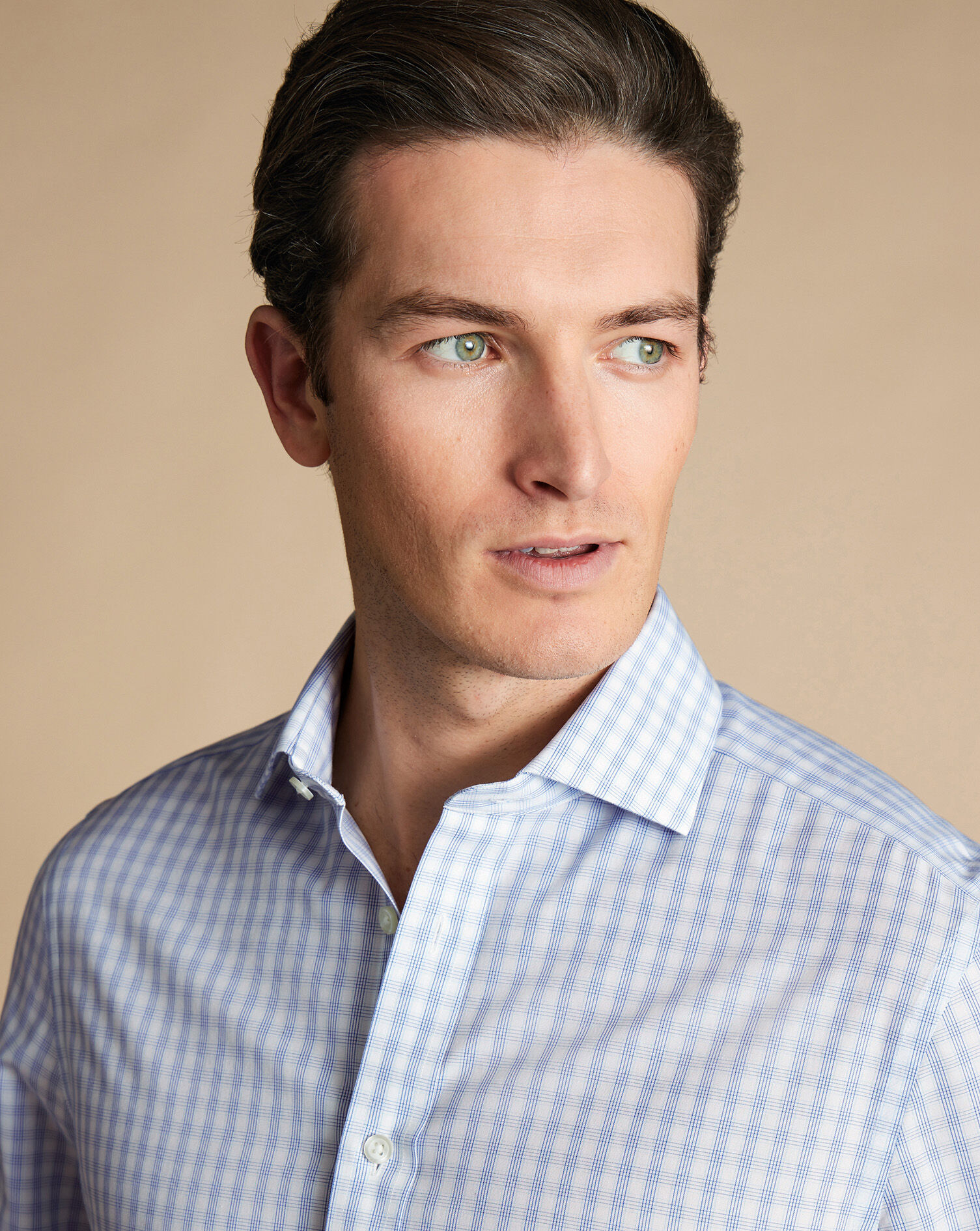 Spread Collar Non-Iron Poplin Multi Check Shirt - Cobalt Blue