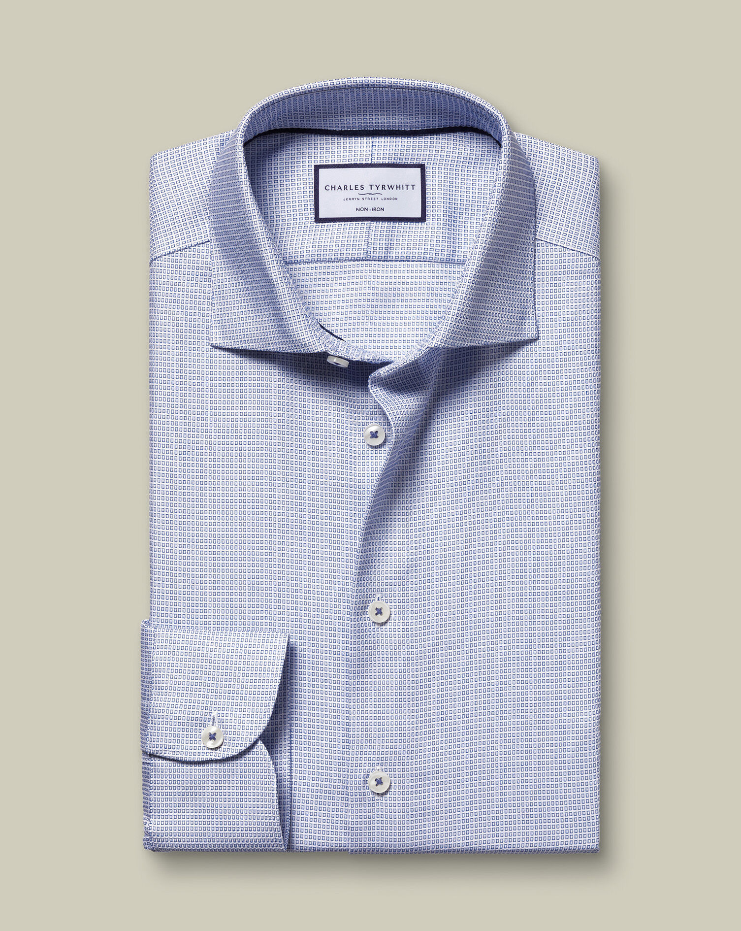 Non-Iron Stretch Texture Square Shirt - Cobalt Blue