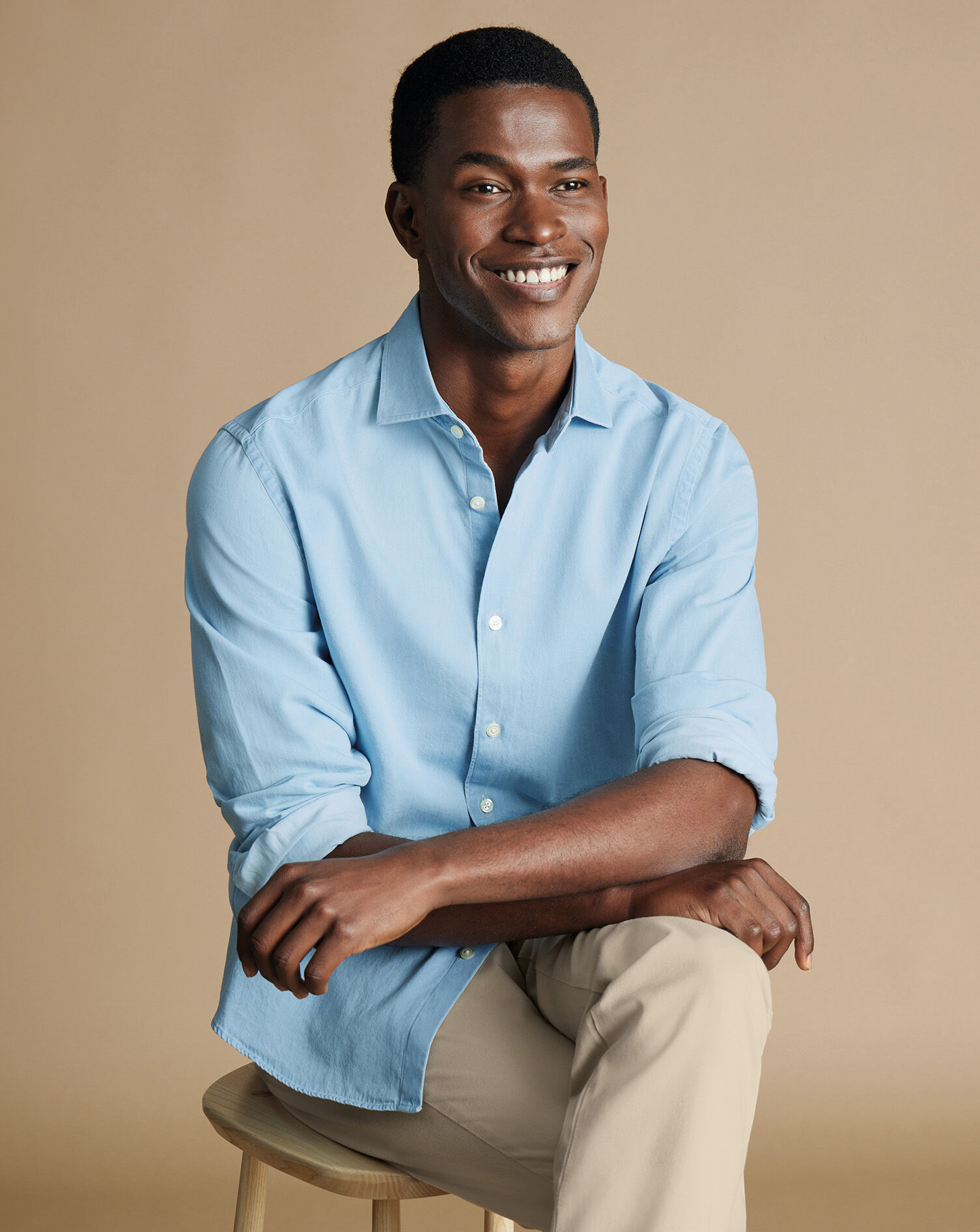 Spread Collar Denim Shirt - Light Blue