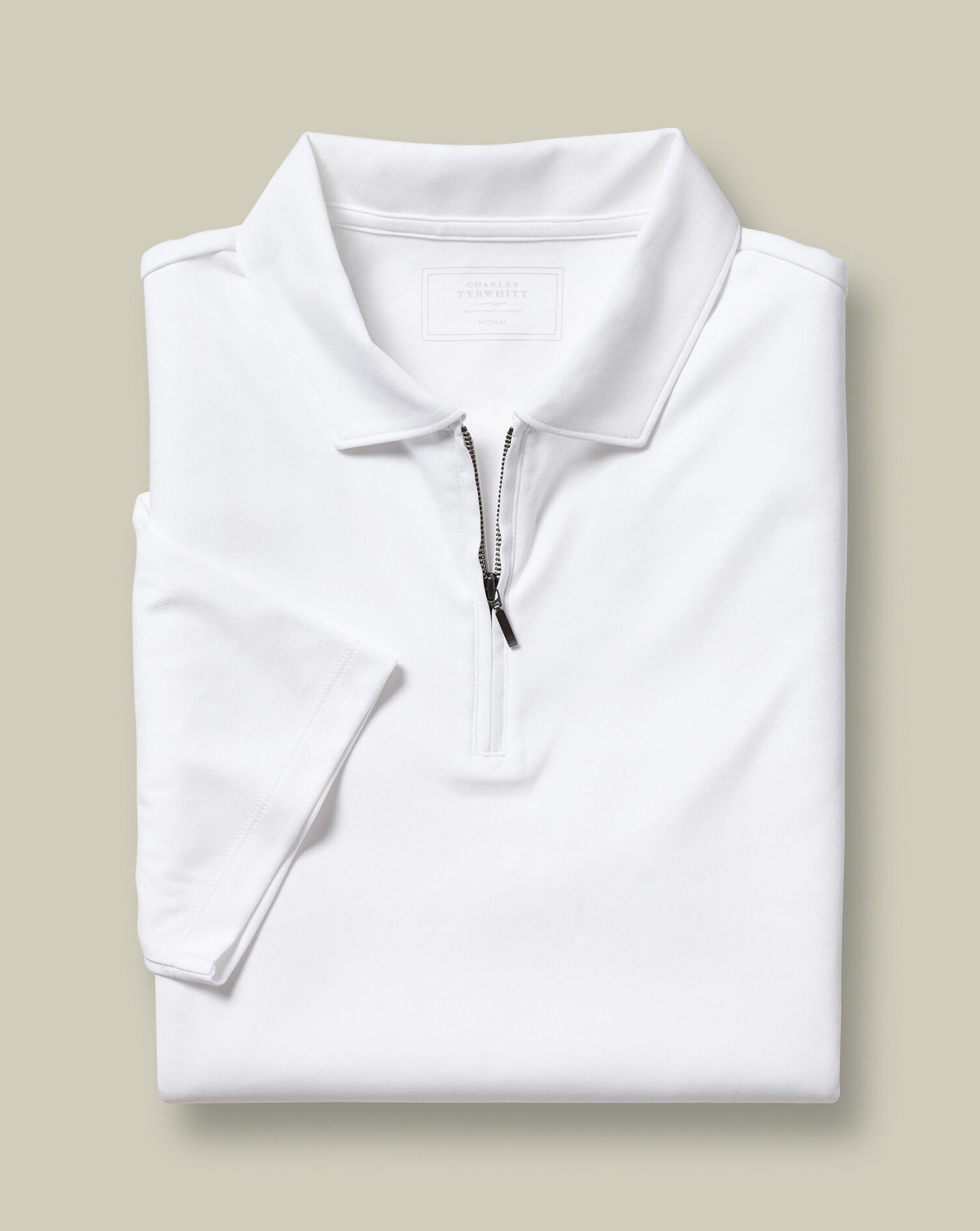 Zip-Neck Jersey Polo - White