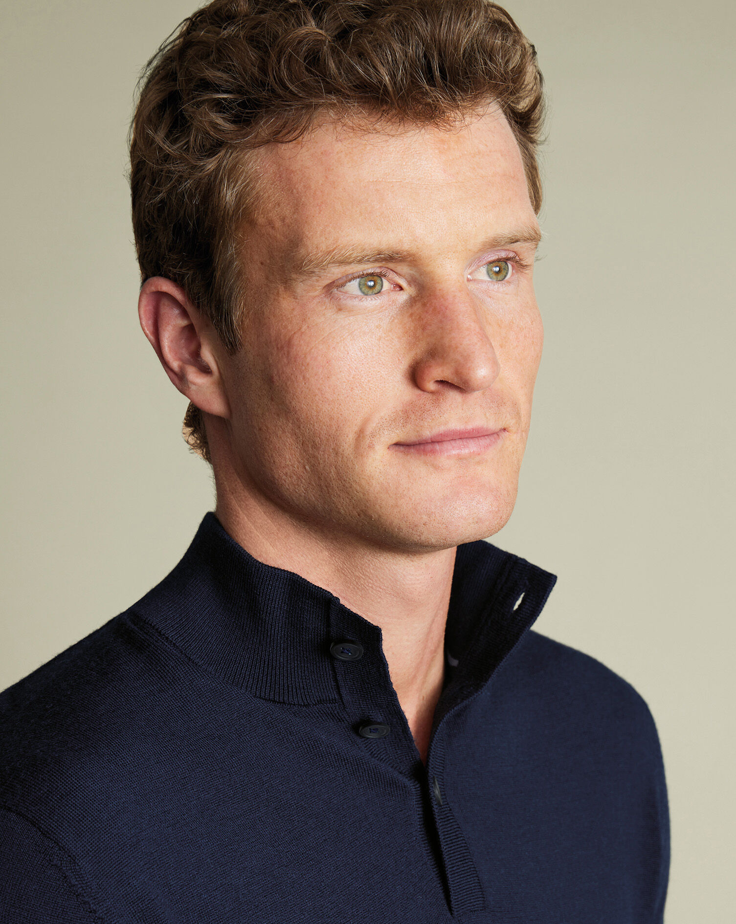 Merino Button Neck Sweater - Navy