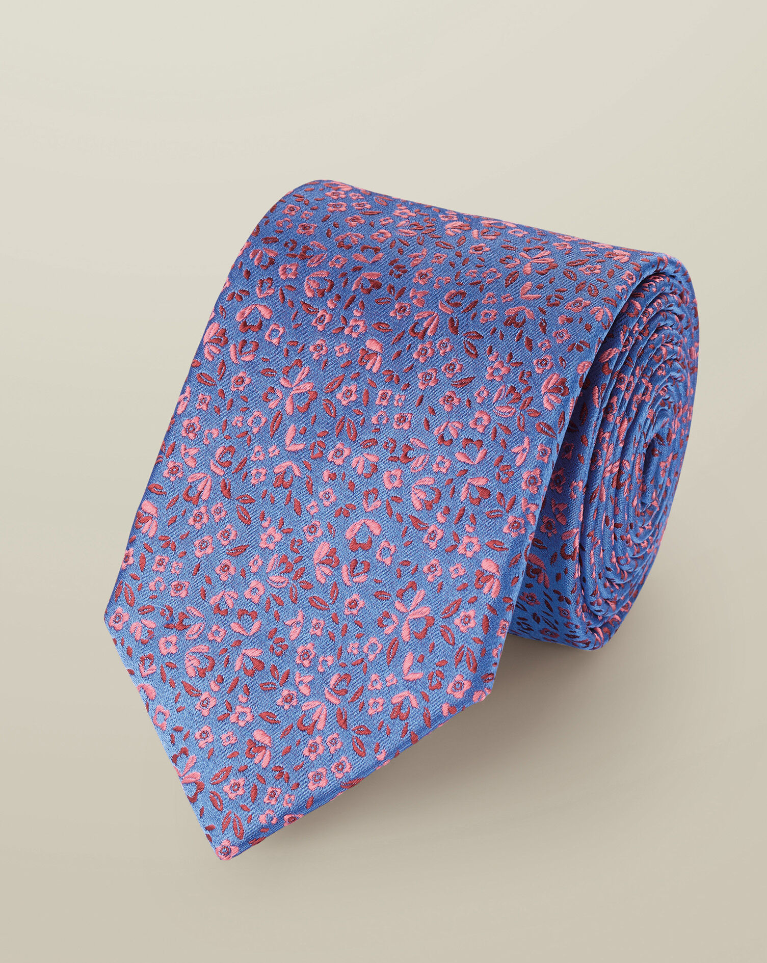 Silk Floral Tie - Mid Blue & Pink