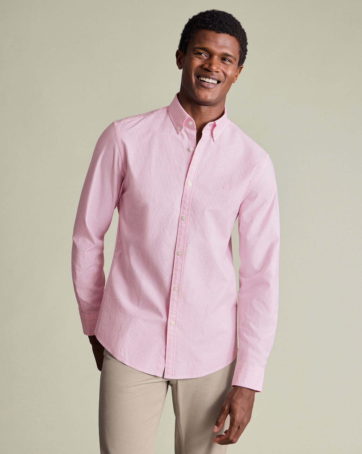 Stretch Washed Oxford Stripe Shirt - Pink