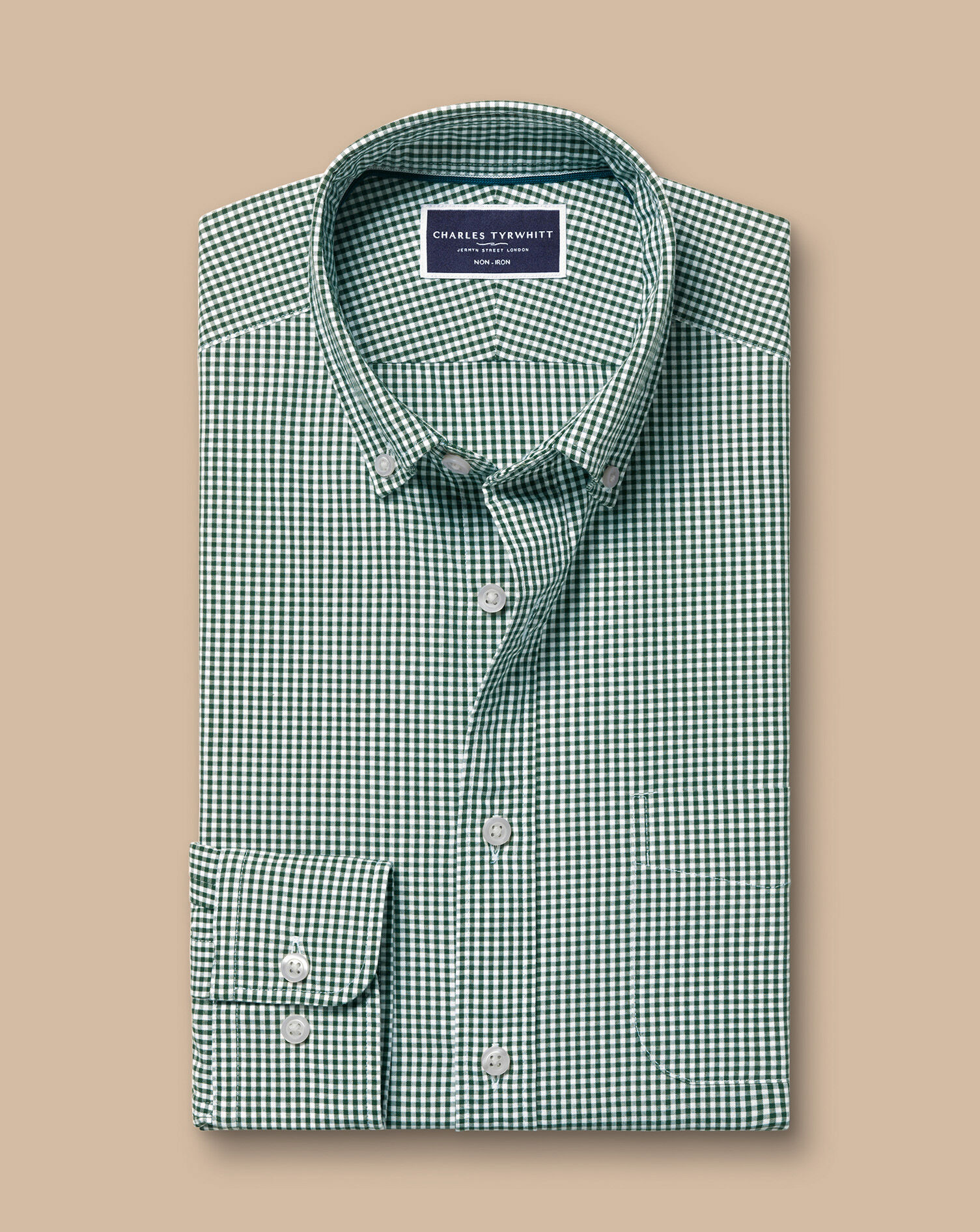 Button-Down Collar Non-Iron Stretch Poplin Gingham Shirt - Green