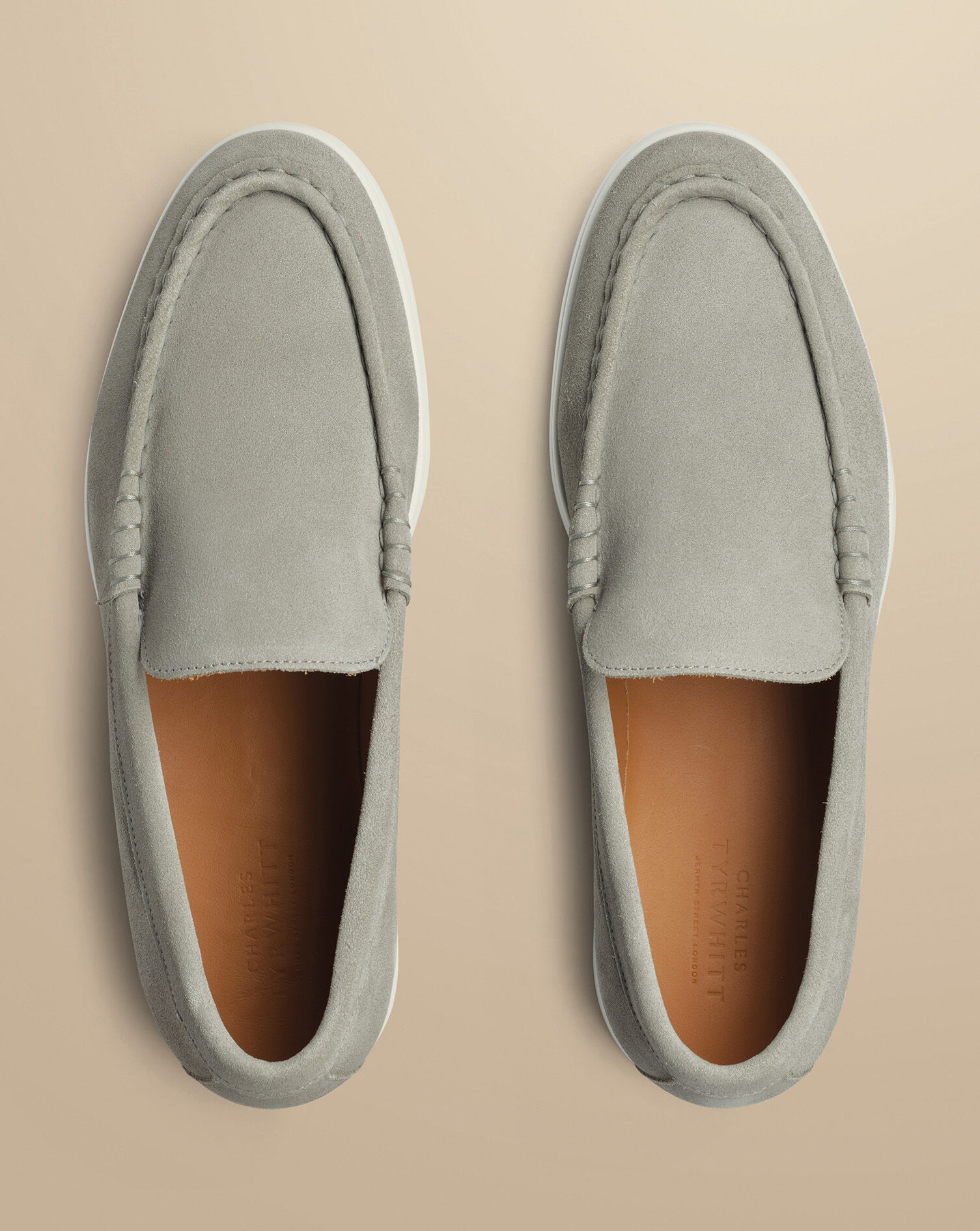 Suede Slip On Loafers - Light Gray