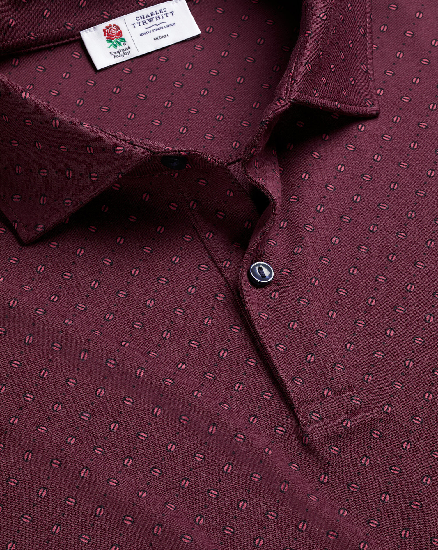 England Rugby Performance Print Polo - Wine & Navy
