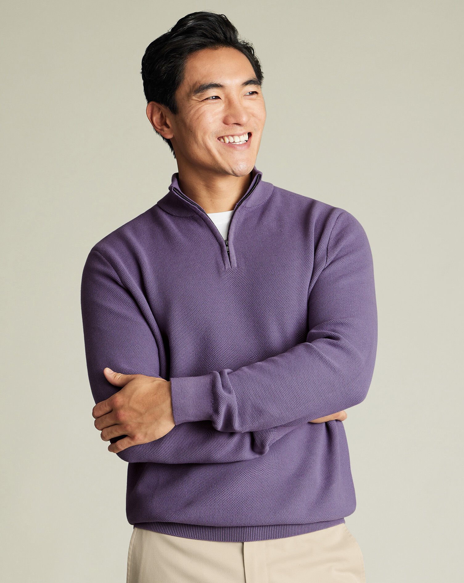Honeycomb Cotton Quarter Zip Sweater - Purple