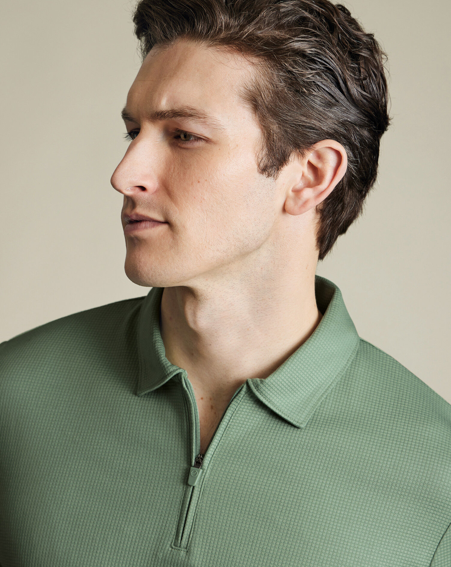 Performance Textured Zip-Neck Polo - Green